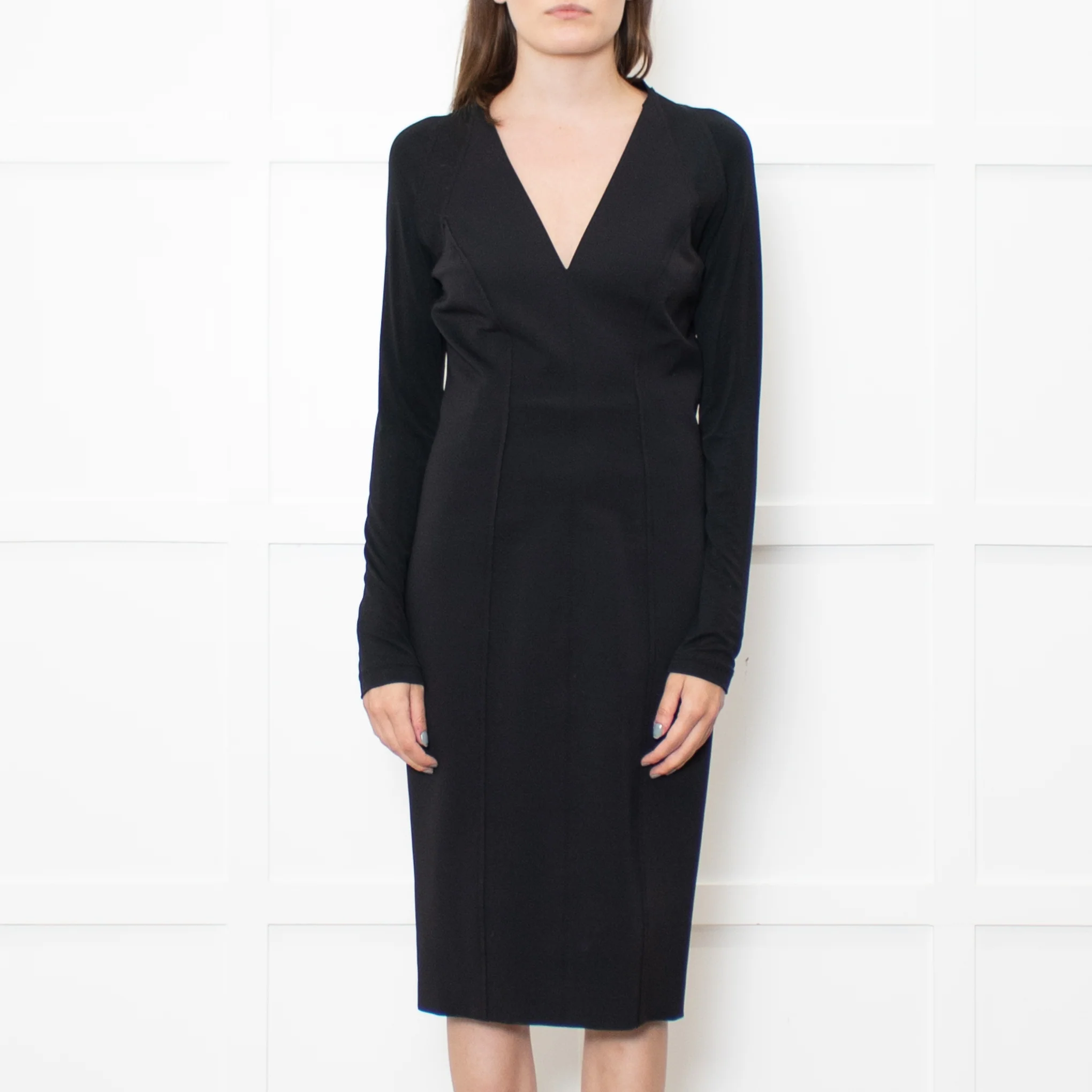Donna Karan Black Paneled L/S Mid Length Dress - Image 2
