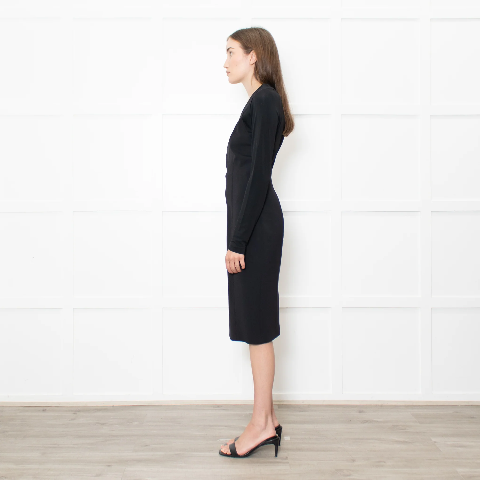 Donna Karan Black Paneled L/S Mid Length Dress - Image 4