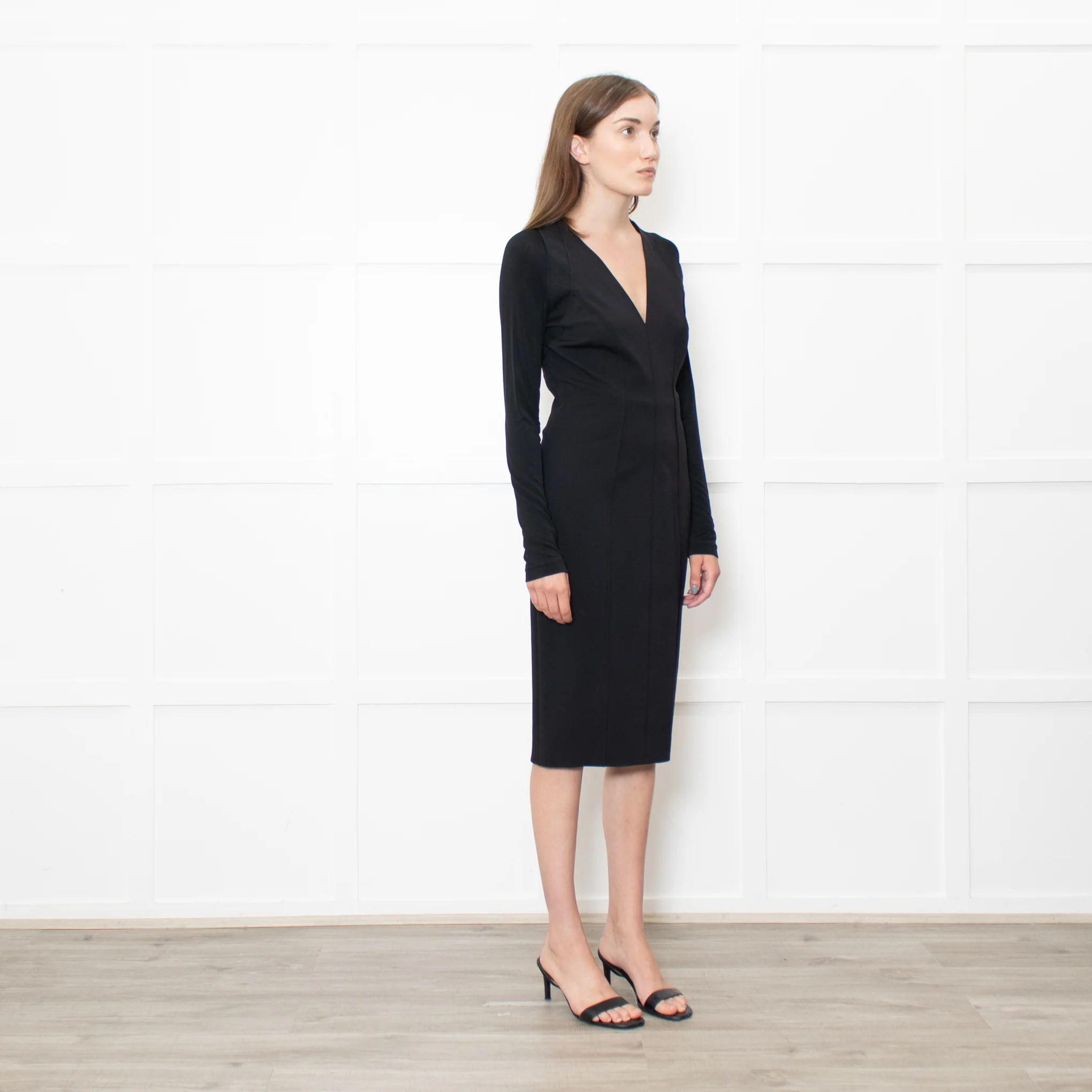 Donna Karan Black Paneled L/S Mid Length Dress - Image 7