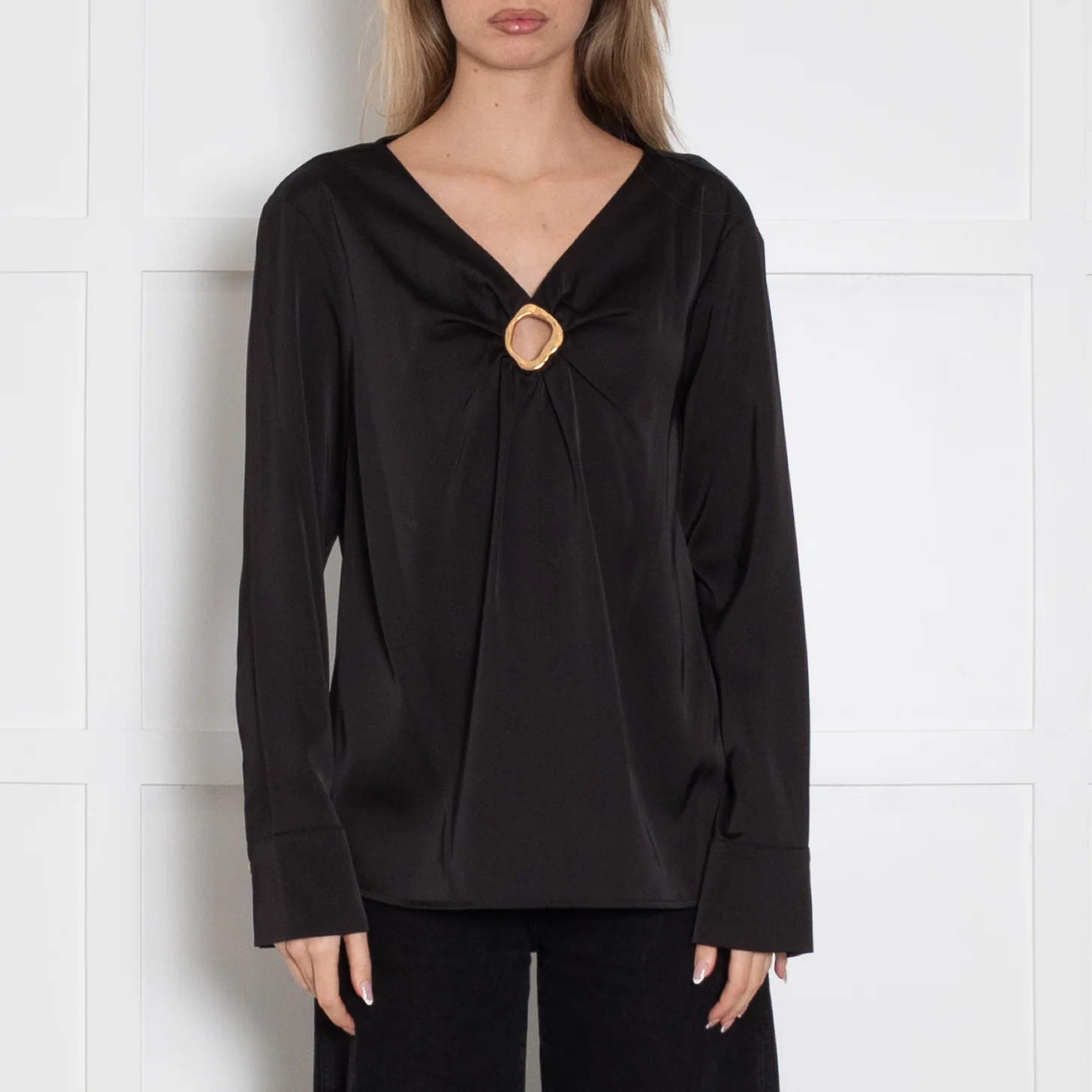 Donna Karan Black Ring Embillished Long Sleeve Top - Image 2