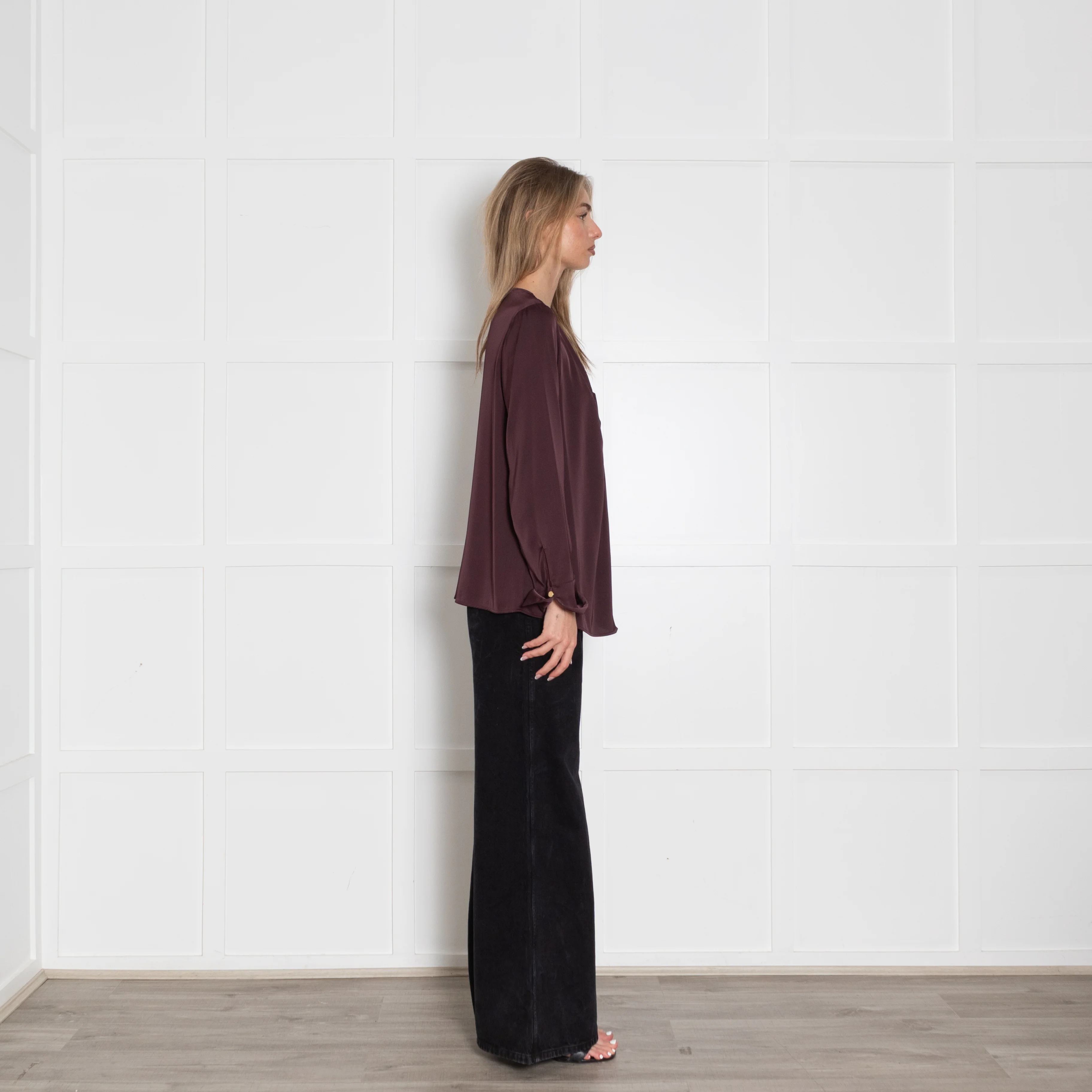 Donna Karan Burgundy Ring Embellished Long Sleeve Top - Image 6
