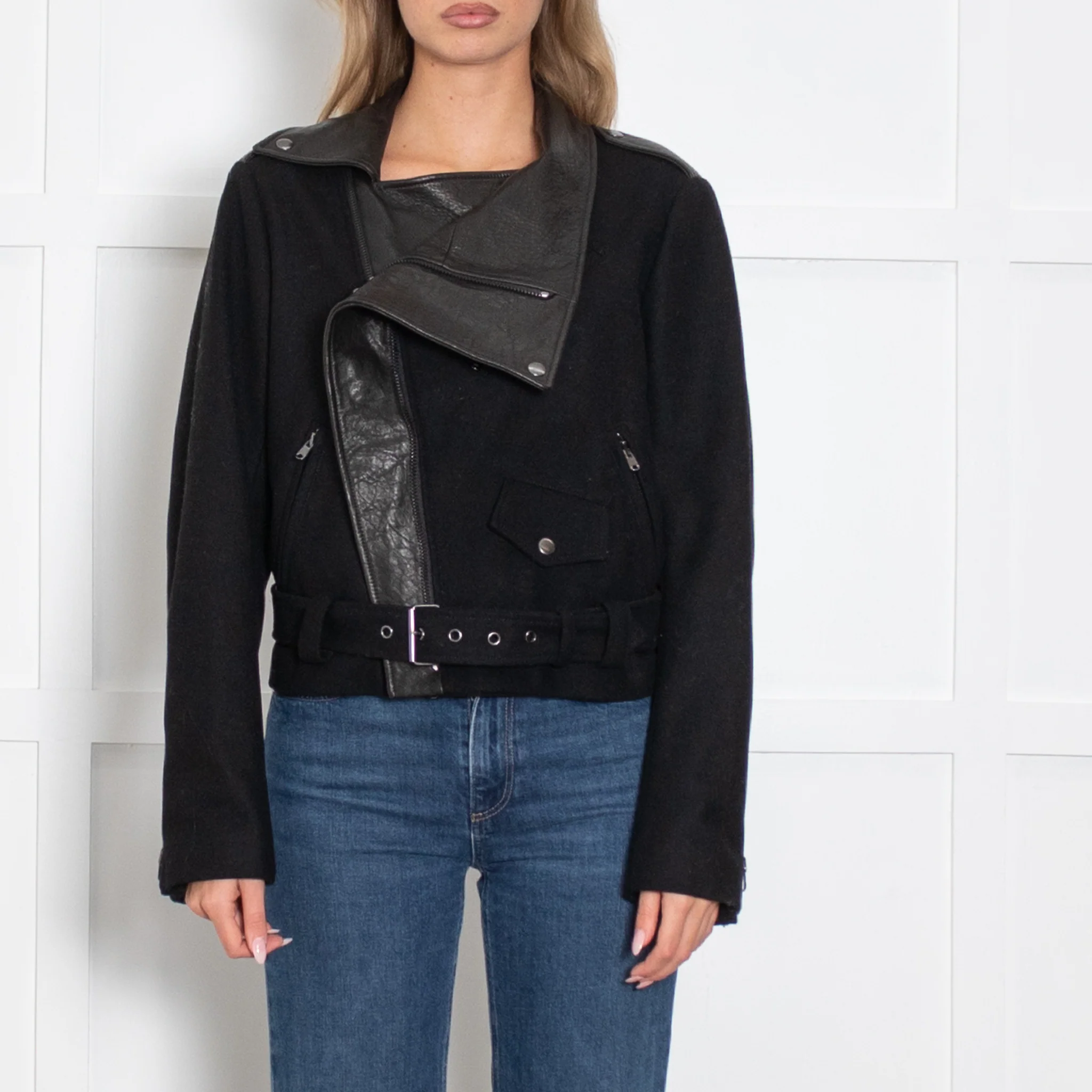 Donna Karan Wool and Leather Mix Biker Jacket - Image 2