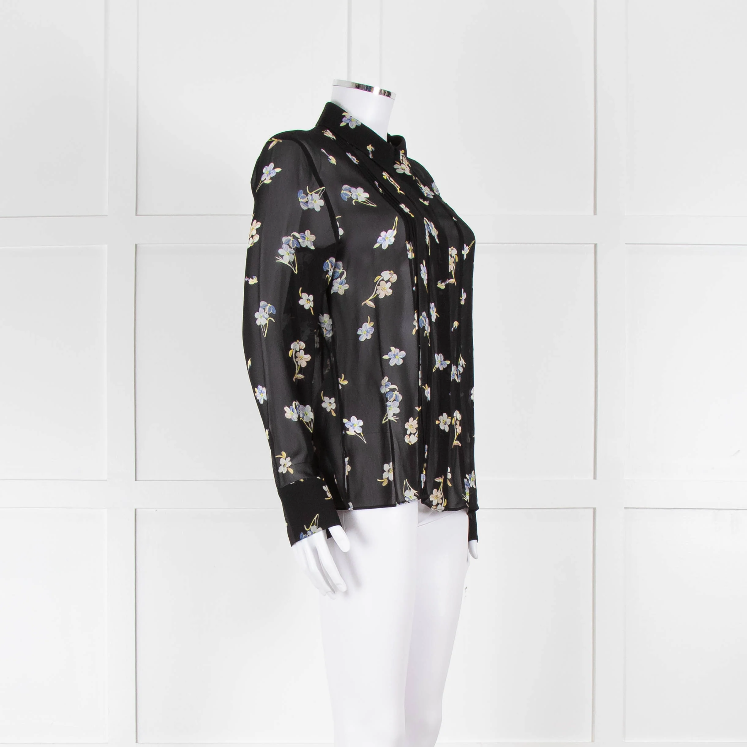 Dorothee Schumacher Black Floral Collared Sheer Shirt - Image 2