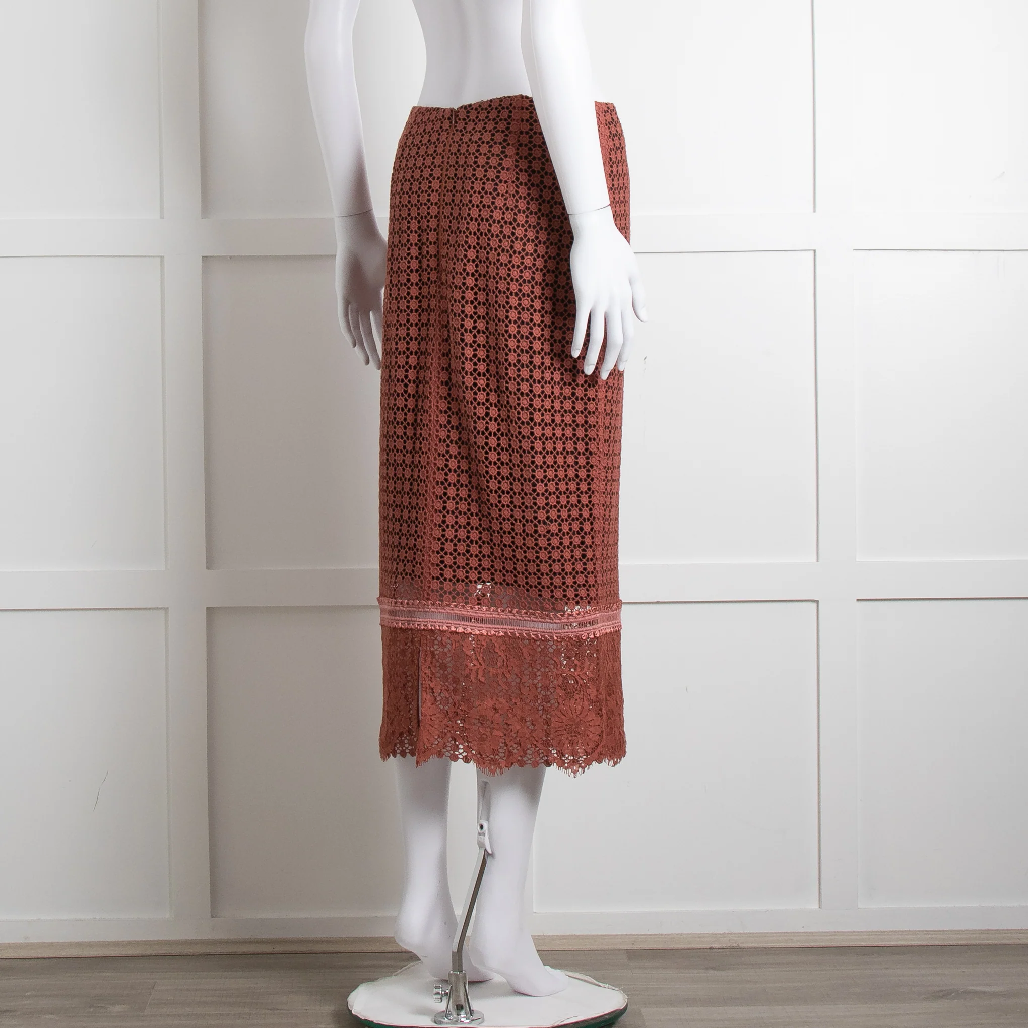 Dorothee Schumacher Brown Lace Pencil Skirt - Image 4