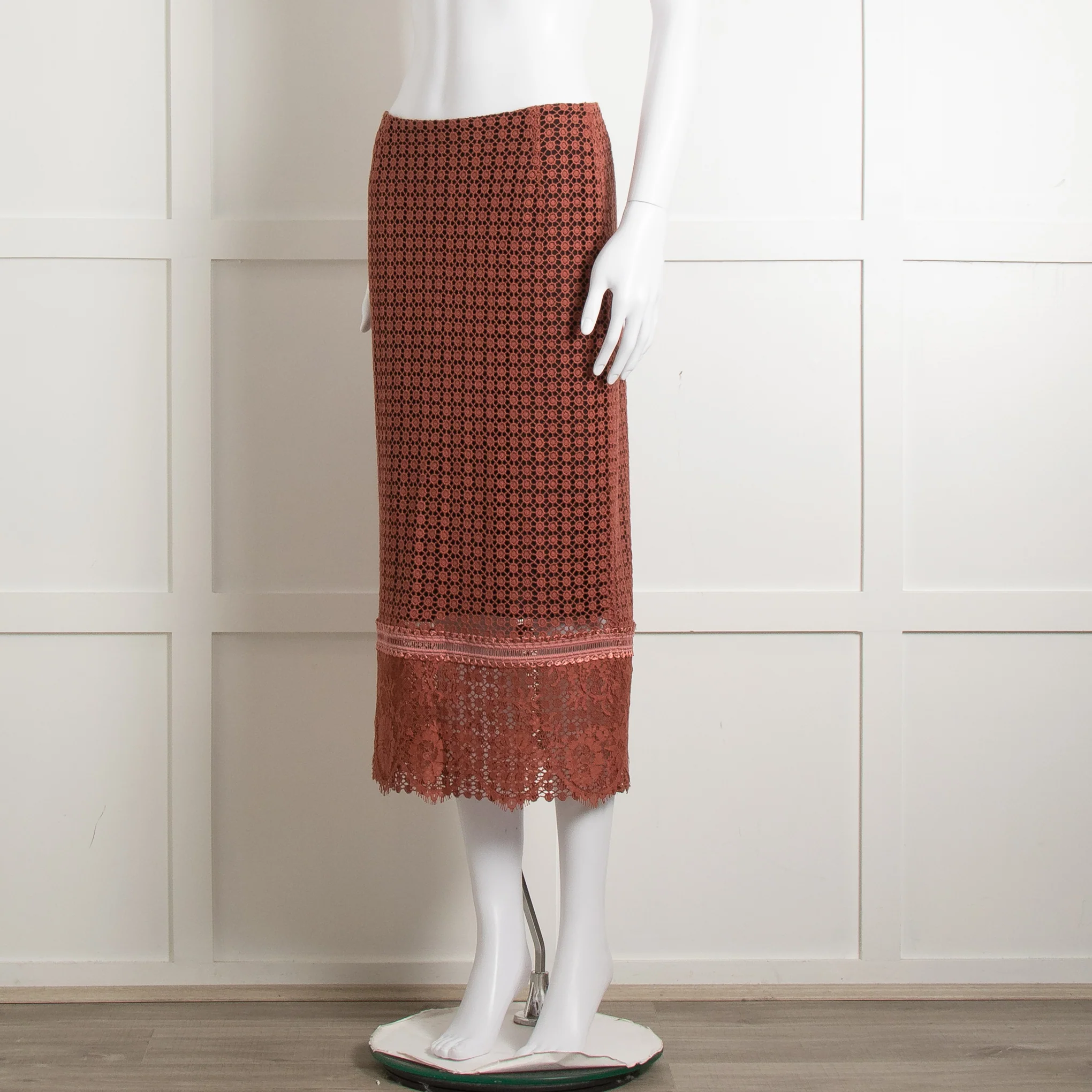 Dorothee Schumacher Brown Lace Pencil Skirt - Image 8