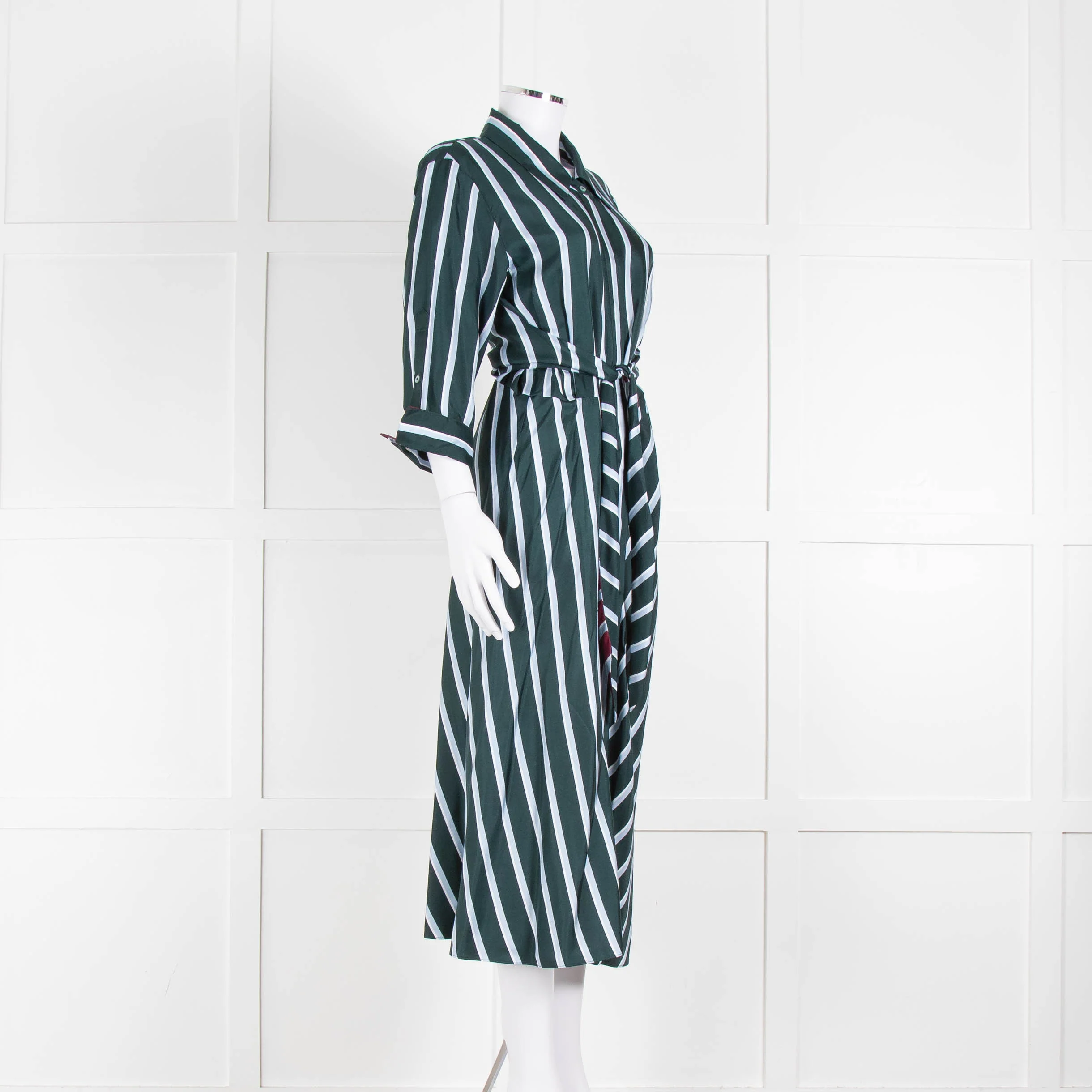 Dorothee Schumacher Green Blue Striped Self Tie Midi Dress - Image 2