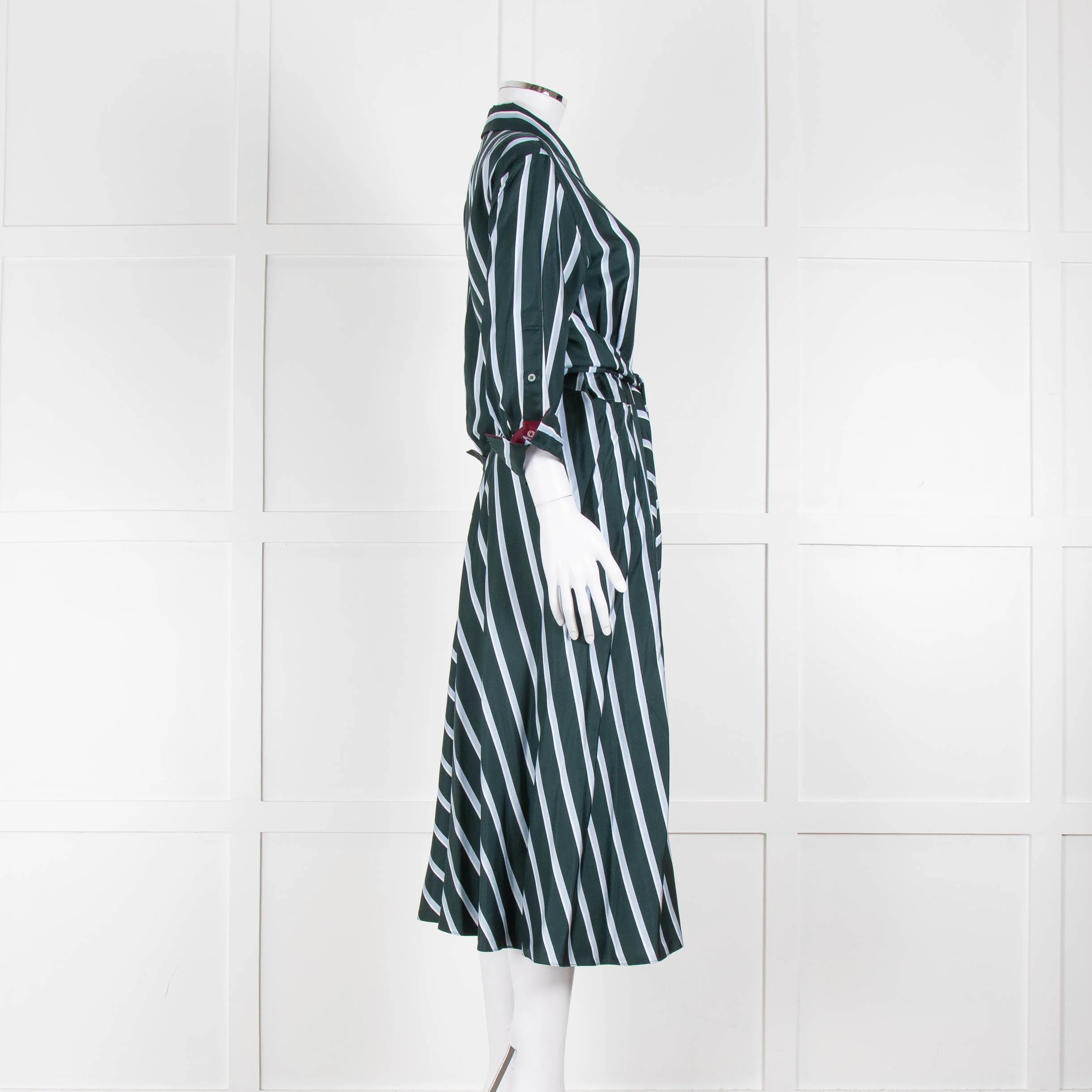 Dorothee Schumacher Green Blue Striped Self Tie Midi Dress - Image 3