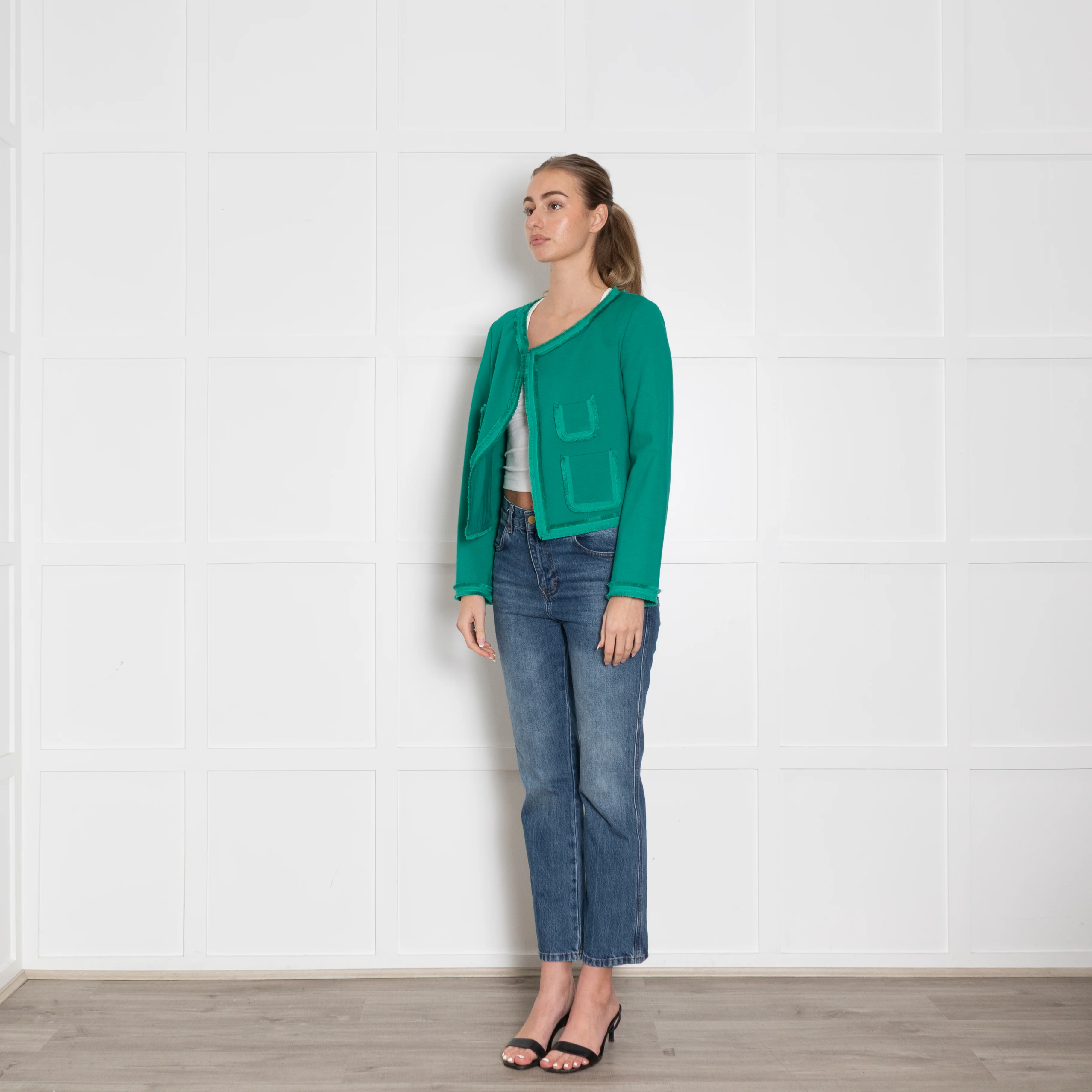 Dorothee Schumacher Green Raw Edge Detail Jacket - Image 3