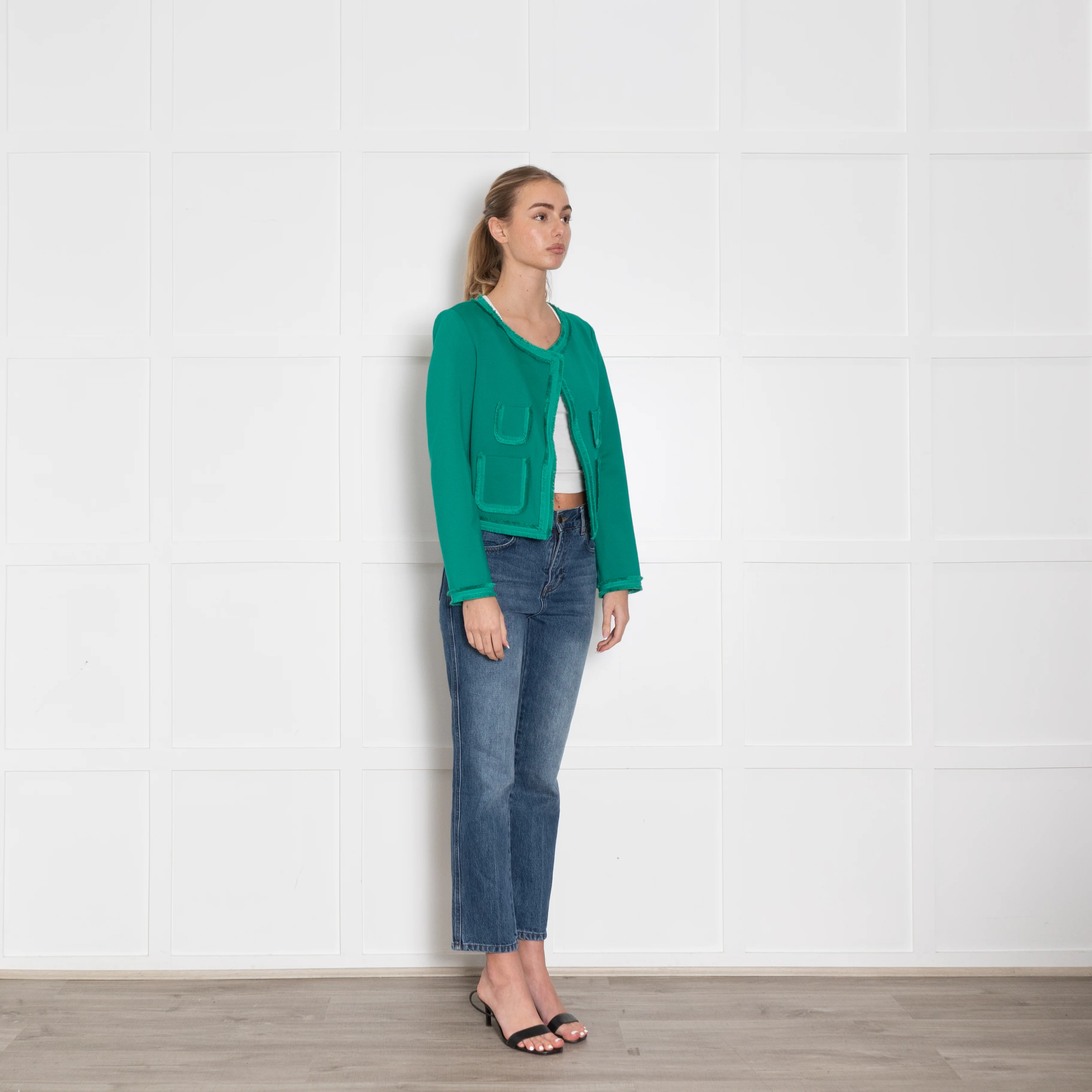 Dorothee Schumacher Green Raw Edge Detail Jacket - Image 7