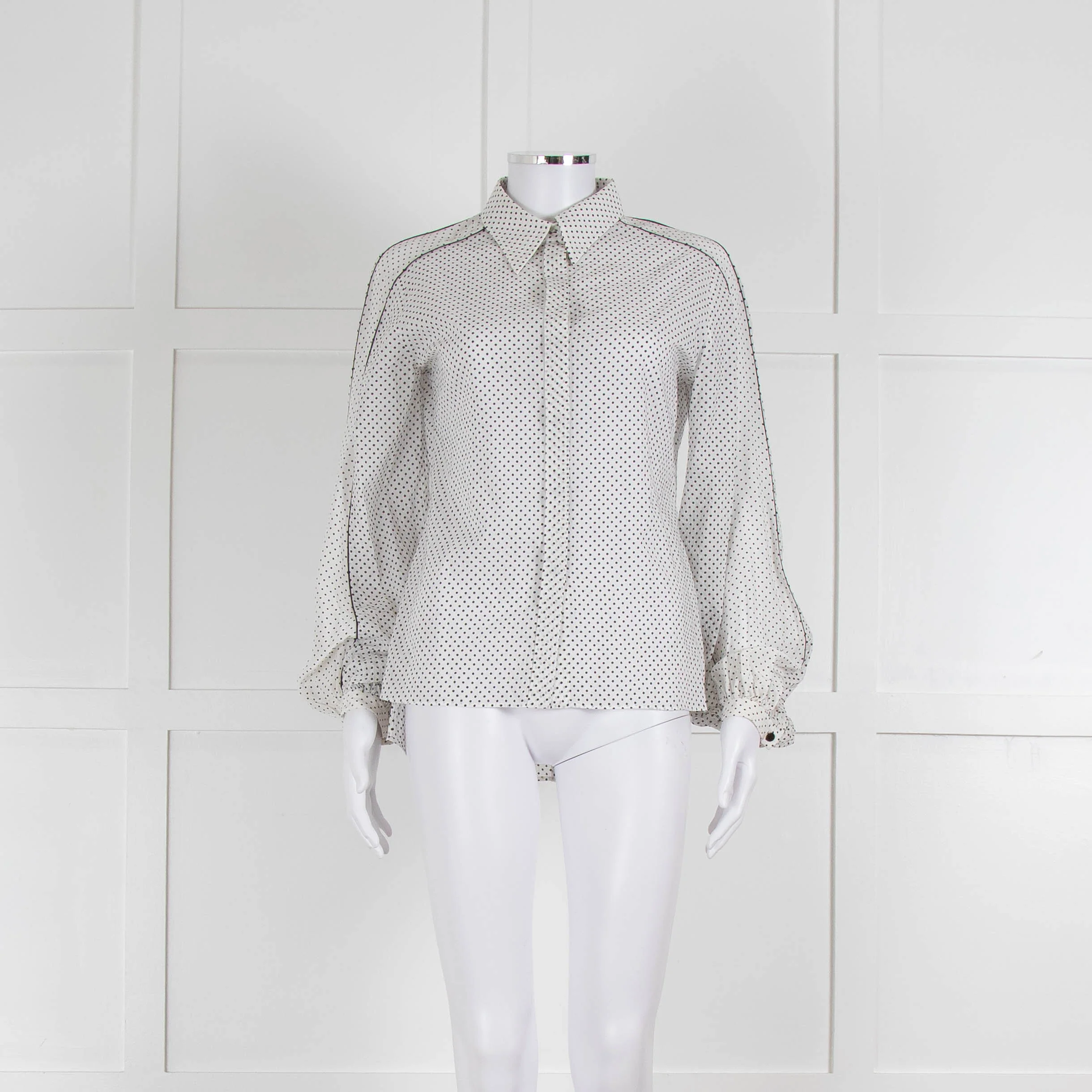 Dorothee Schumacher White Sheer Cotton Shirt with Micro Polka Dots