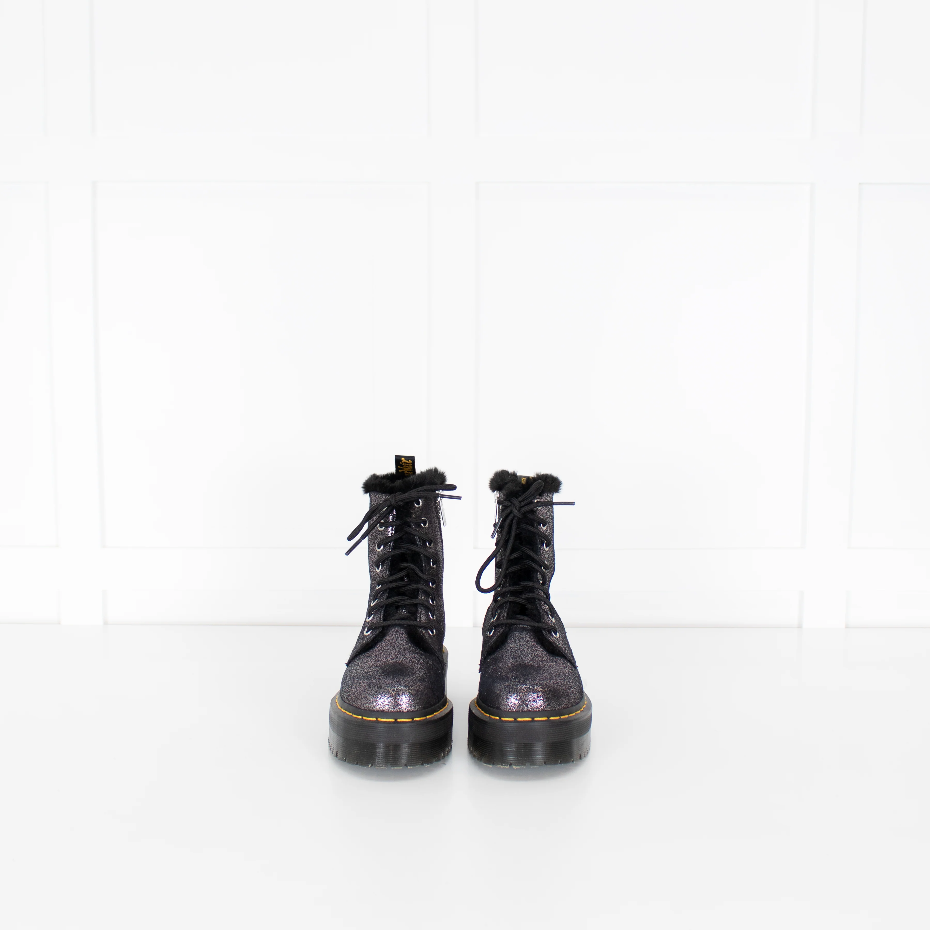 Dr Marten Molly Black  Fur Lined Glitter Platform Boots - Image 2