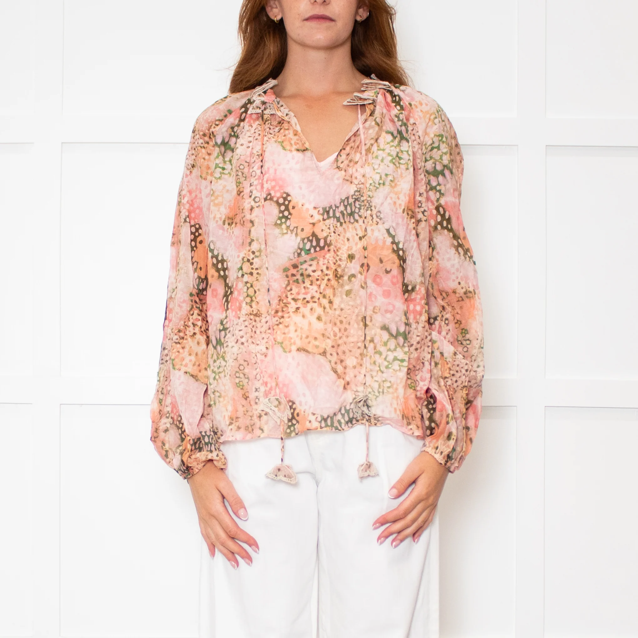 Dreamcatcher Pink Multi Print Butterfly Embelleshment Blouse - Image 2