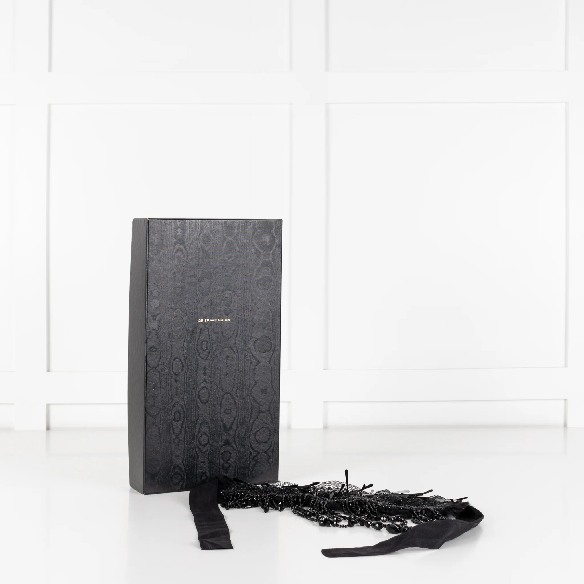 Dries Van Noten Black Beaded Necklace with Ribbon Ties - Image 2