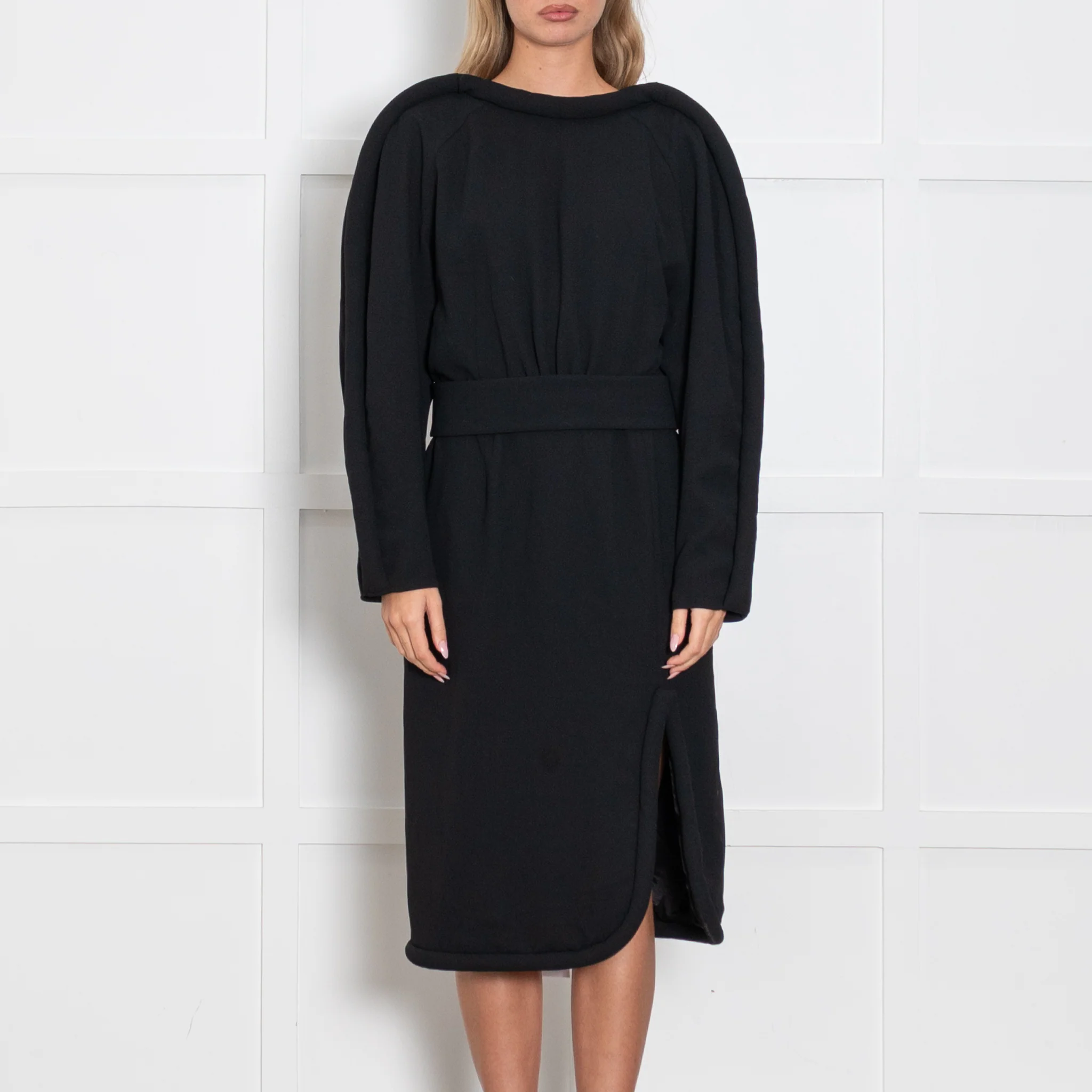 Dries Van Noten Black Dress with Exaggerated Pipe Trim - Image 2