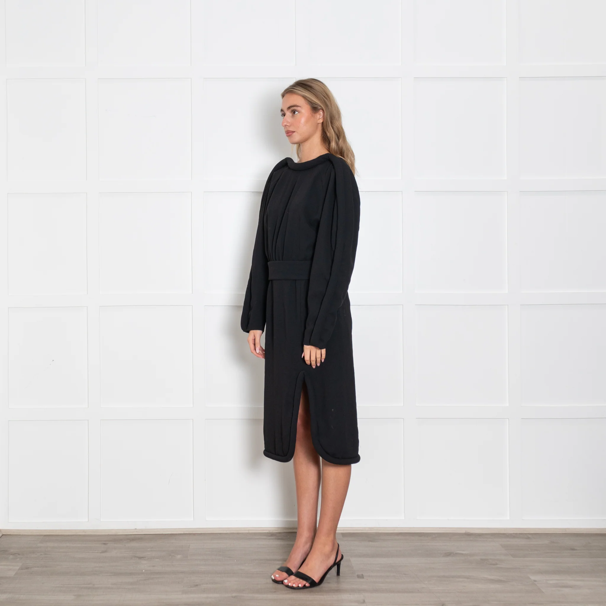 Dries Van Noten Black Dress with Exaggerated Pipe Trim - Image 3