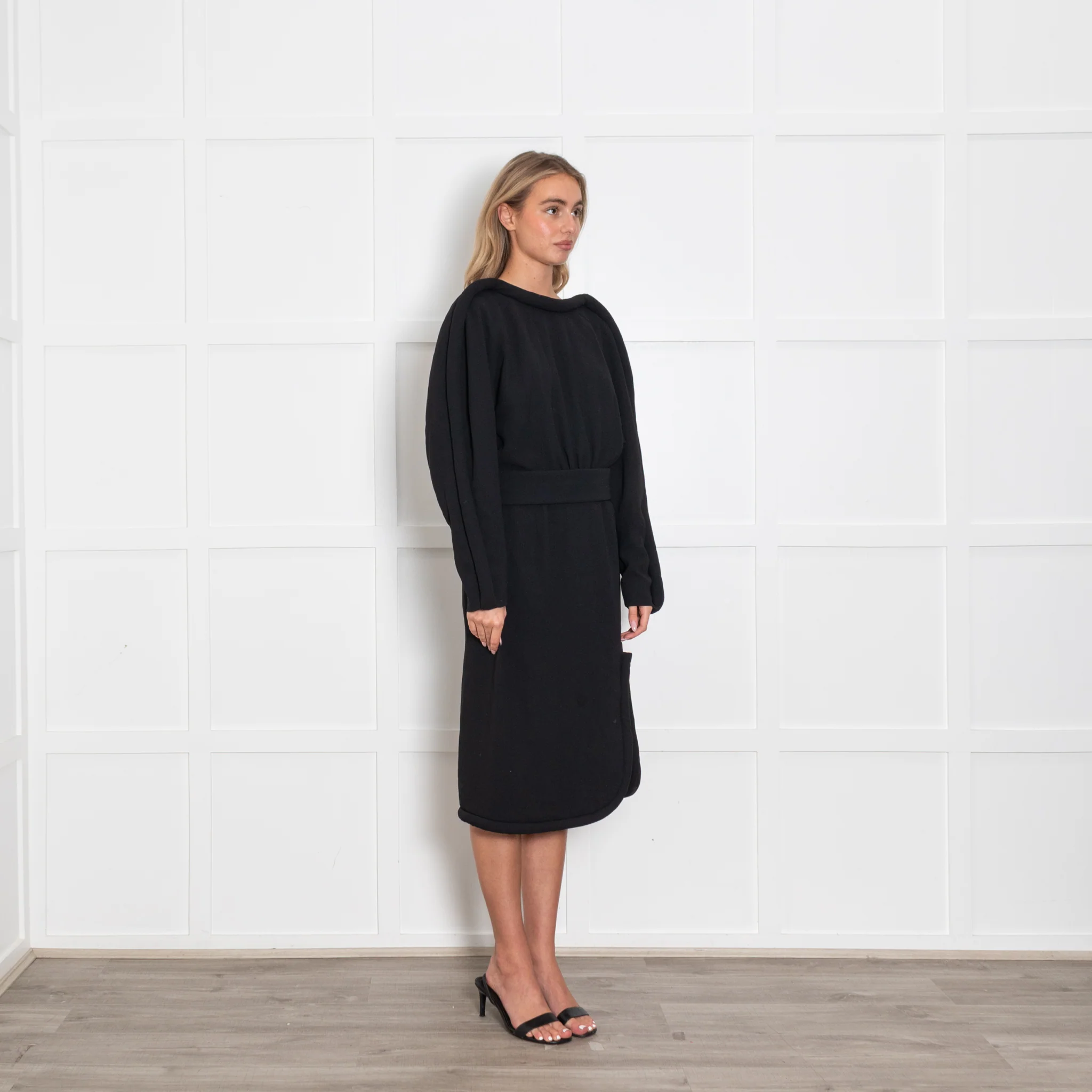 Dries Van Noten Black Dress with Exaggerated Pipe Trim - Image 7