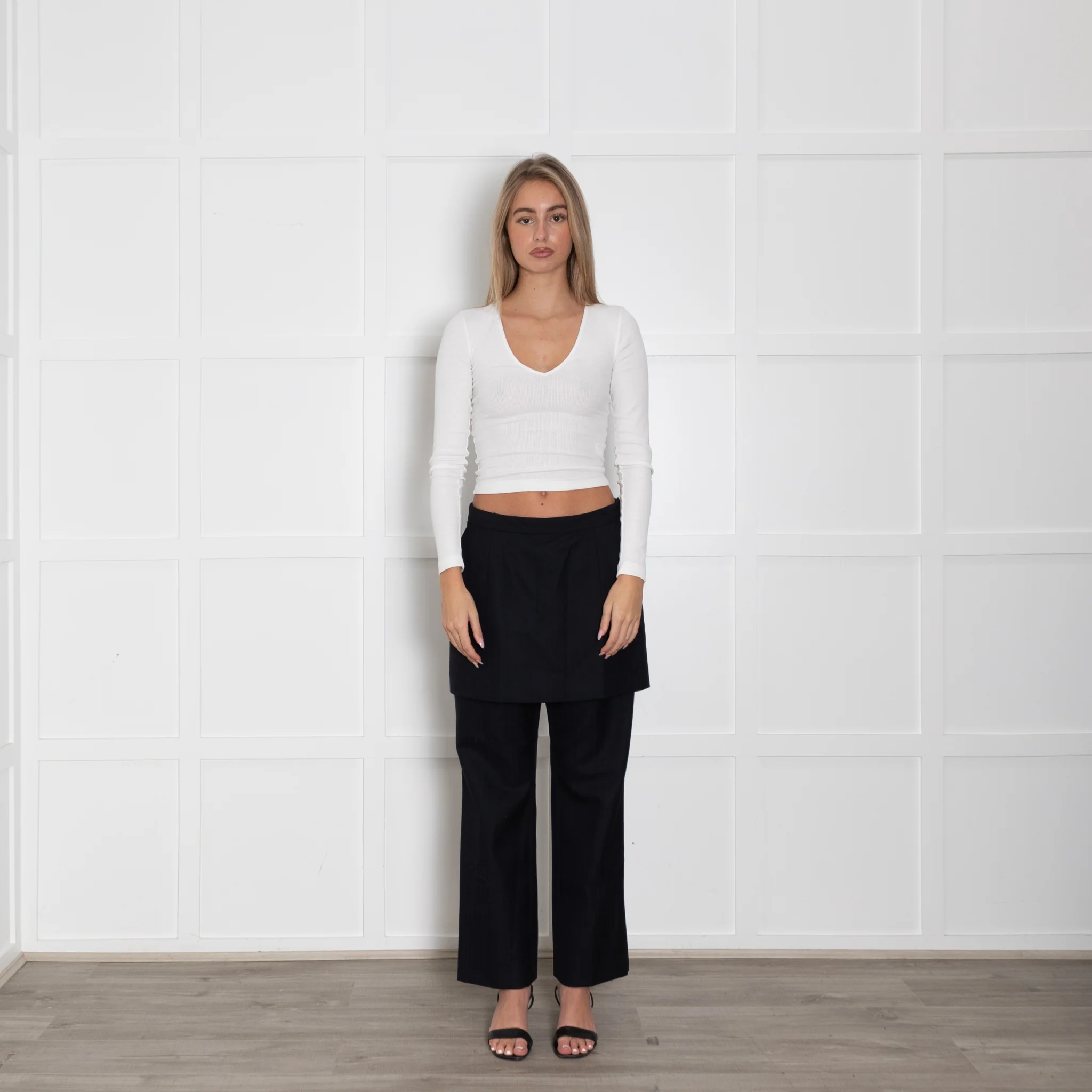 Dries Van Noten Black Self Stripe Trouser With Over Skirt - Image 3