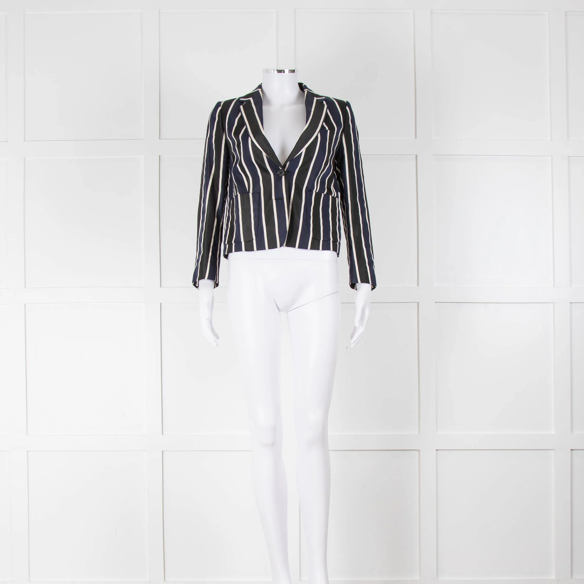 Dries Van Noten Blue Black White Striped Blazer