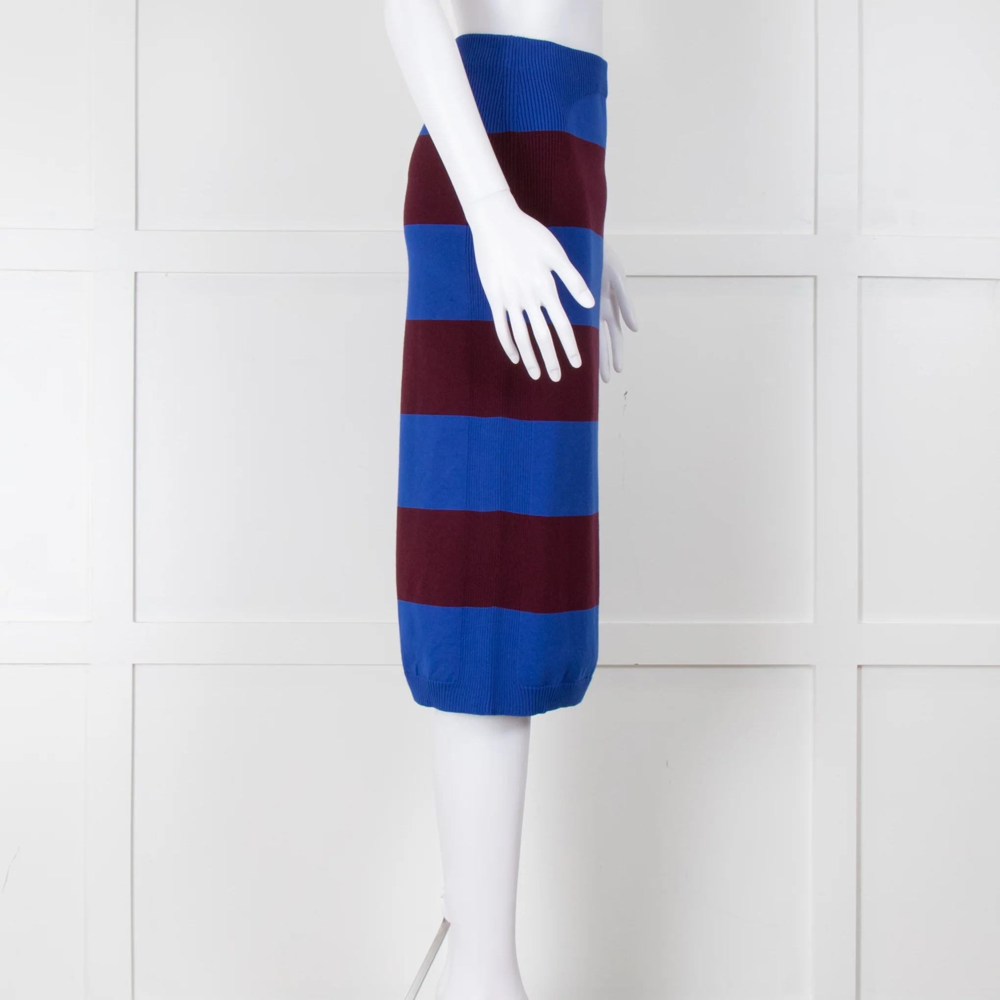 Dries Van Noten Blue Burgundy Knit Pencil Skirt - Image 2