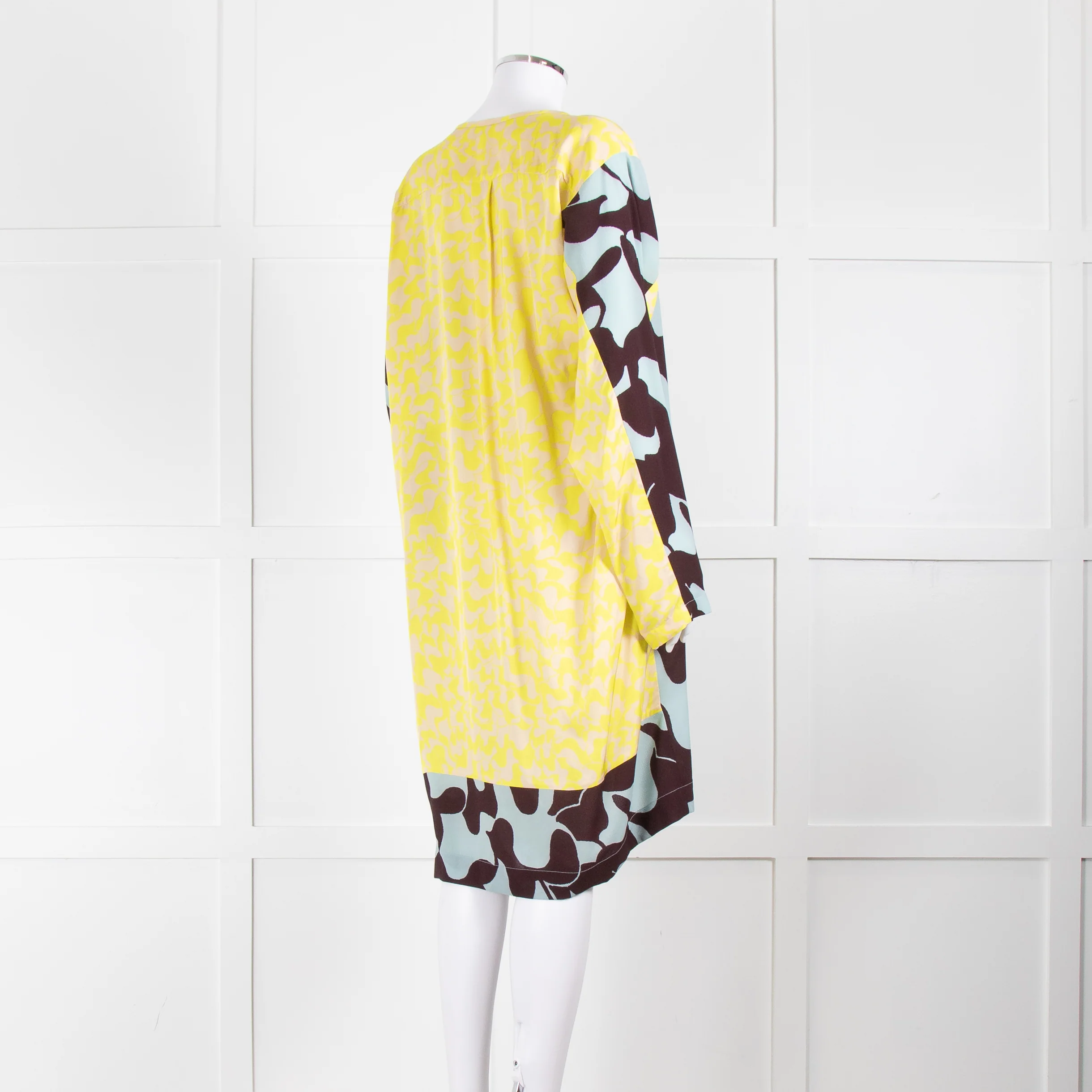 Dries Van Noten Blue Yellow Multi Print Long Sleeve Tunic Dress - Image 4