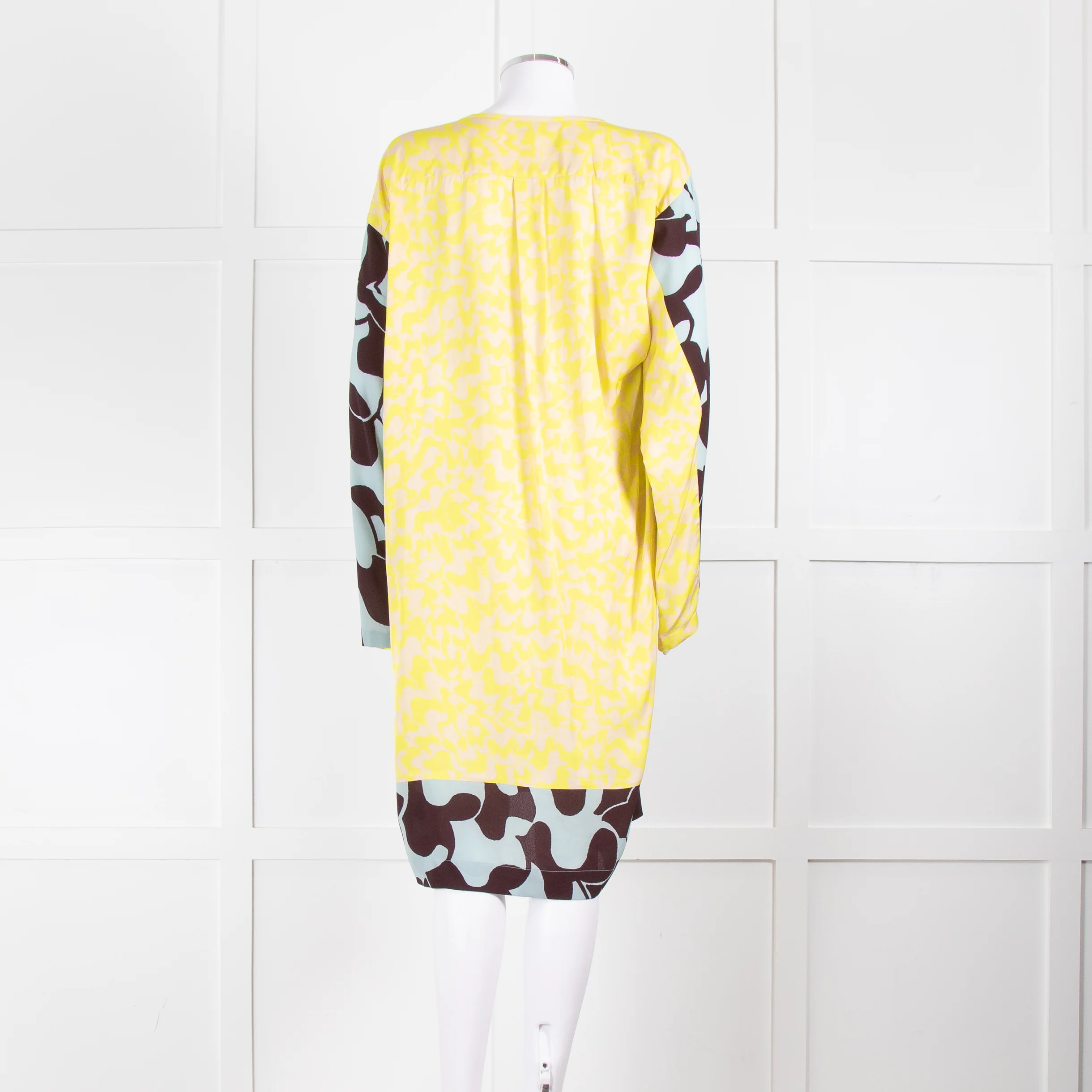 Dries Van Noten Blue Yellow Multi Print Long Sleeve Tunic Dress - Image 5