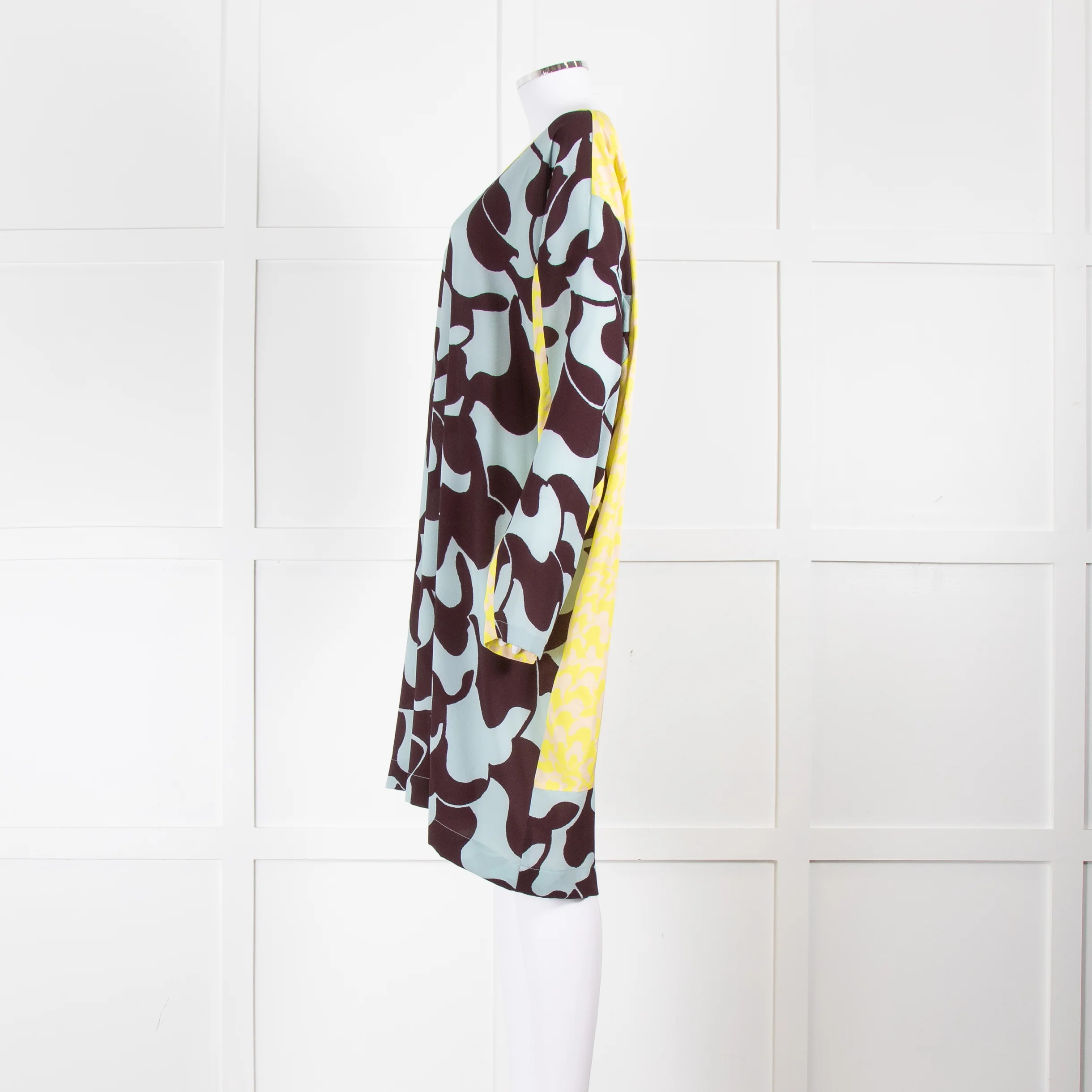 Dries Van Noten Blue Yellow Multi Print Long Sleeve Tunic Dress - Image 7