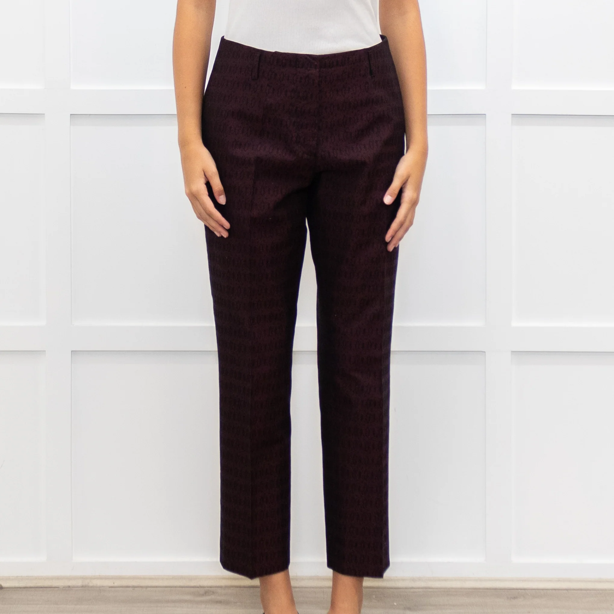 Dries Van Noten Burgundy Small Print Trousers - Image 2