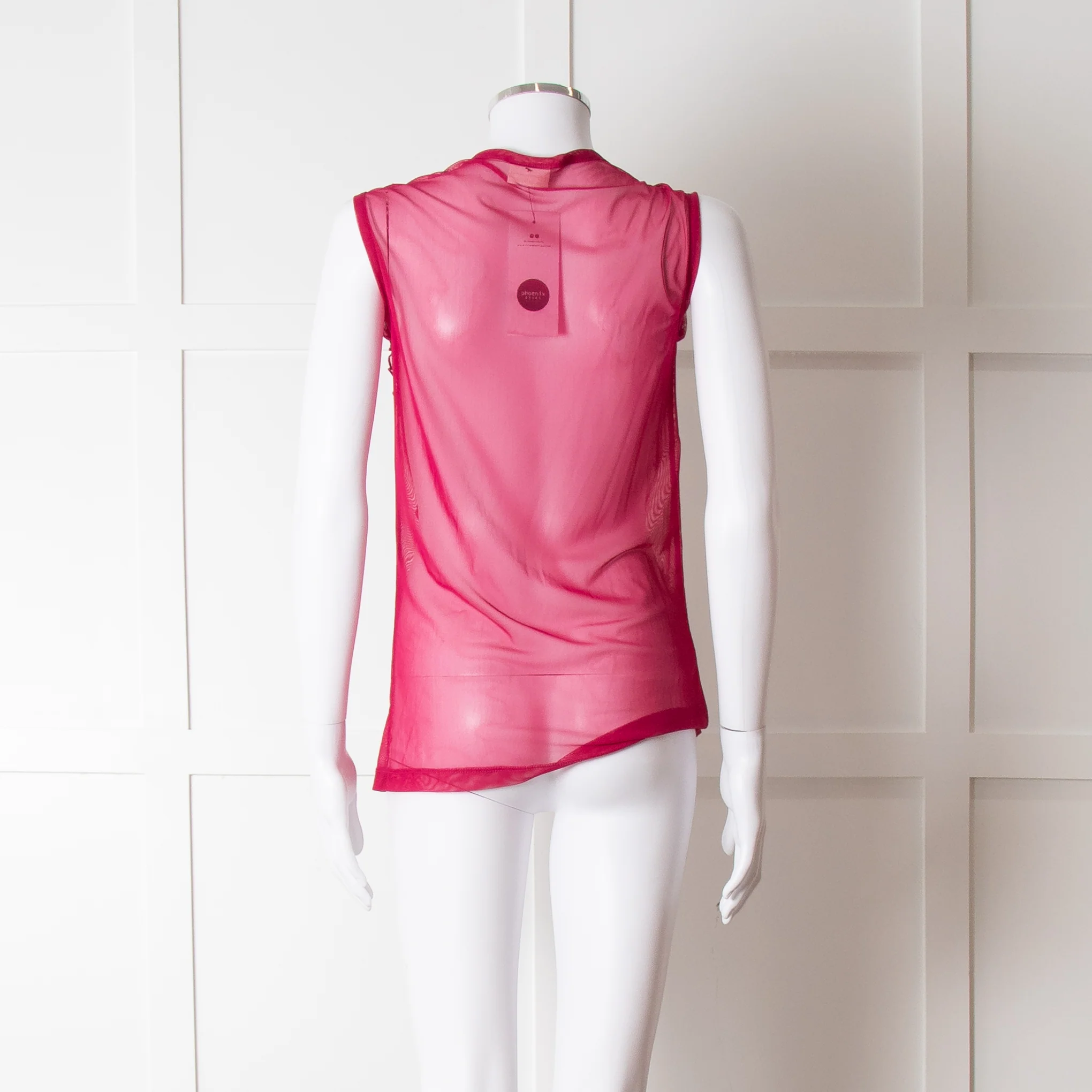 Dries Van Noten Magenta Net Front Frill Sleeveless Top - Image 5
