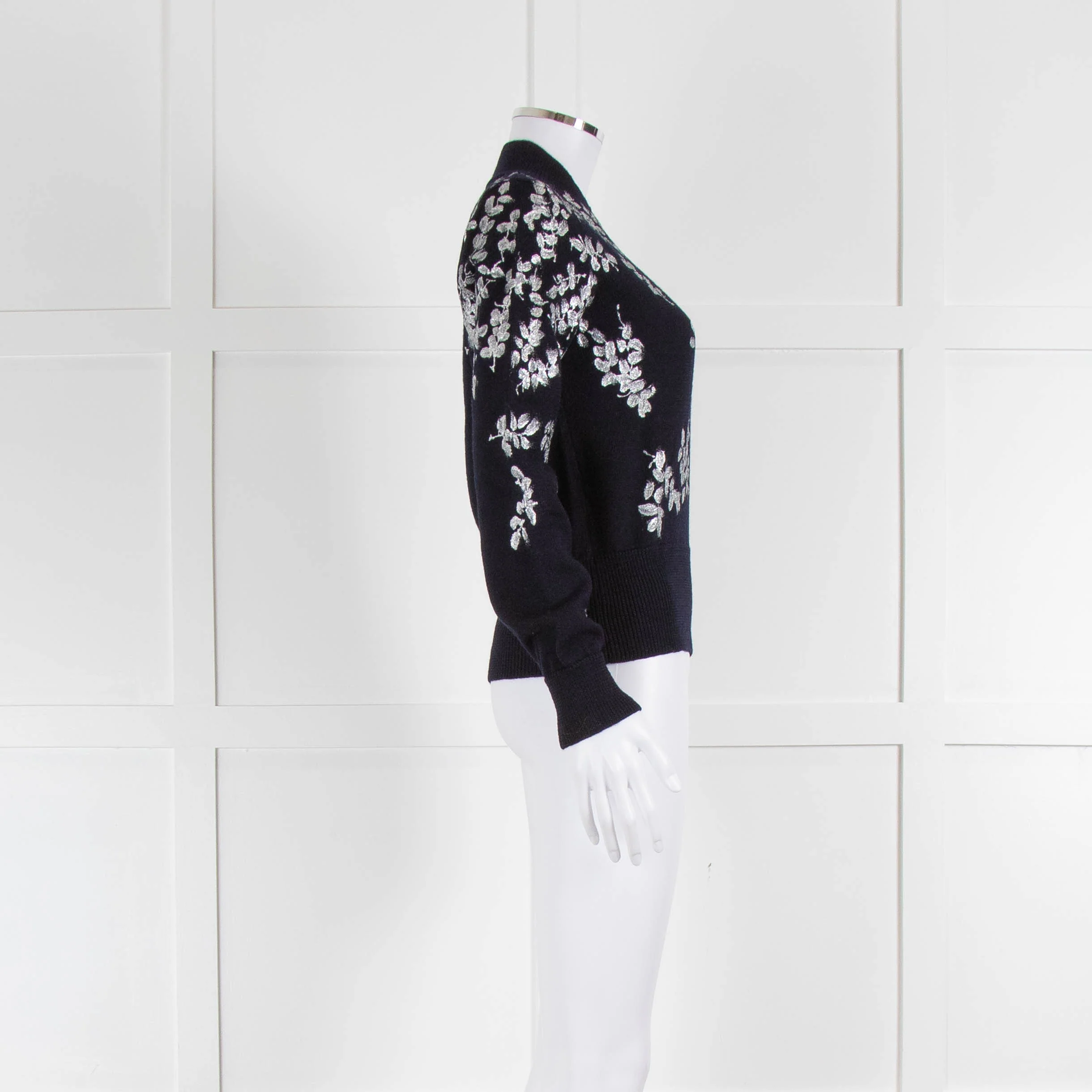 Dries Van Noten Navy Wool Silver Hand Painted Sweater - Image 2