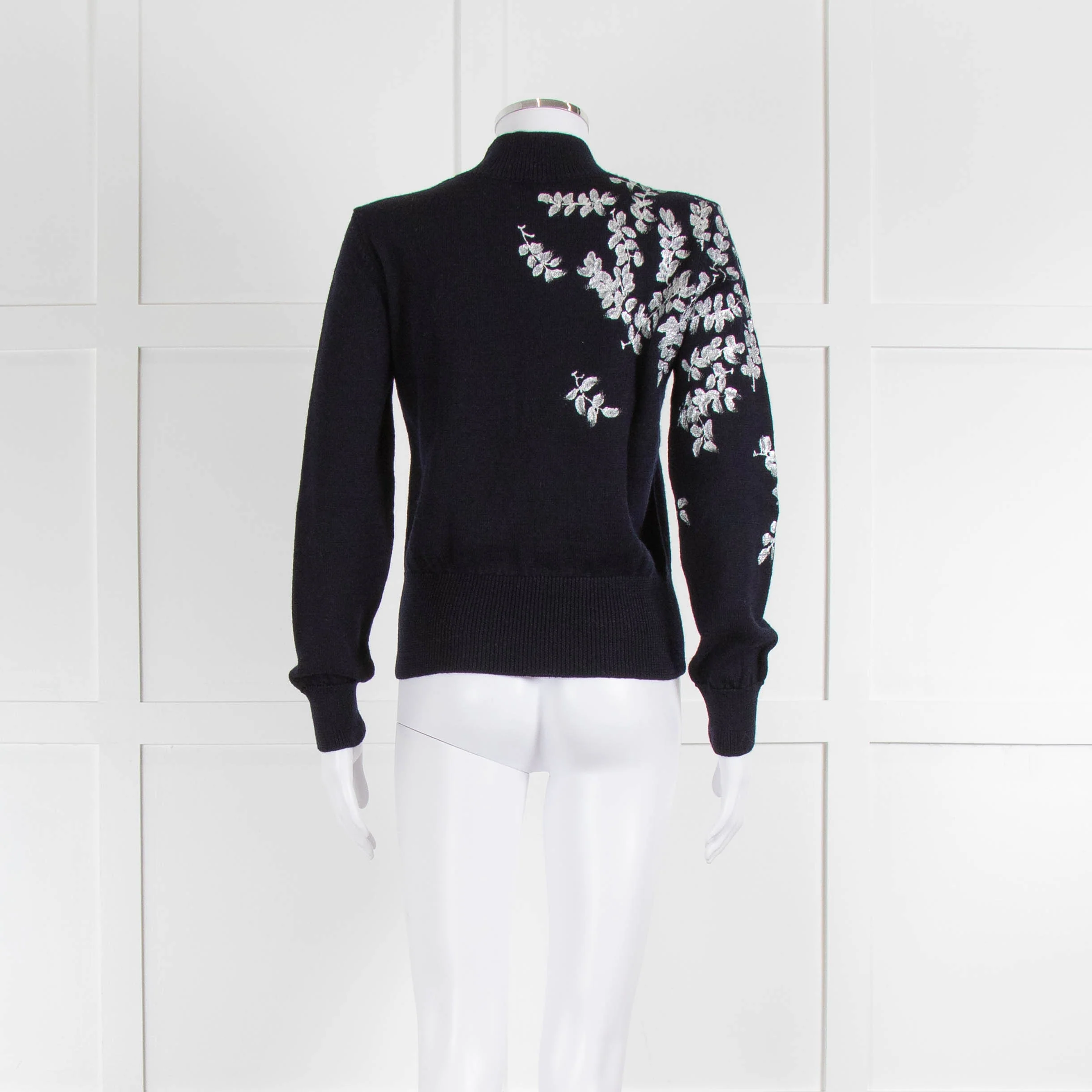 Dries Van Noten Navy Wool Silver Hand Painted Sweater - Image 3