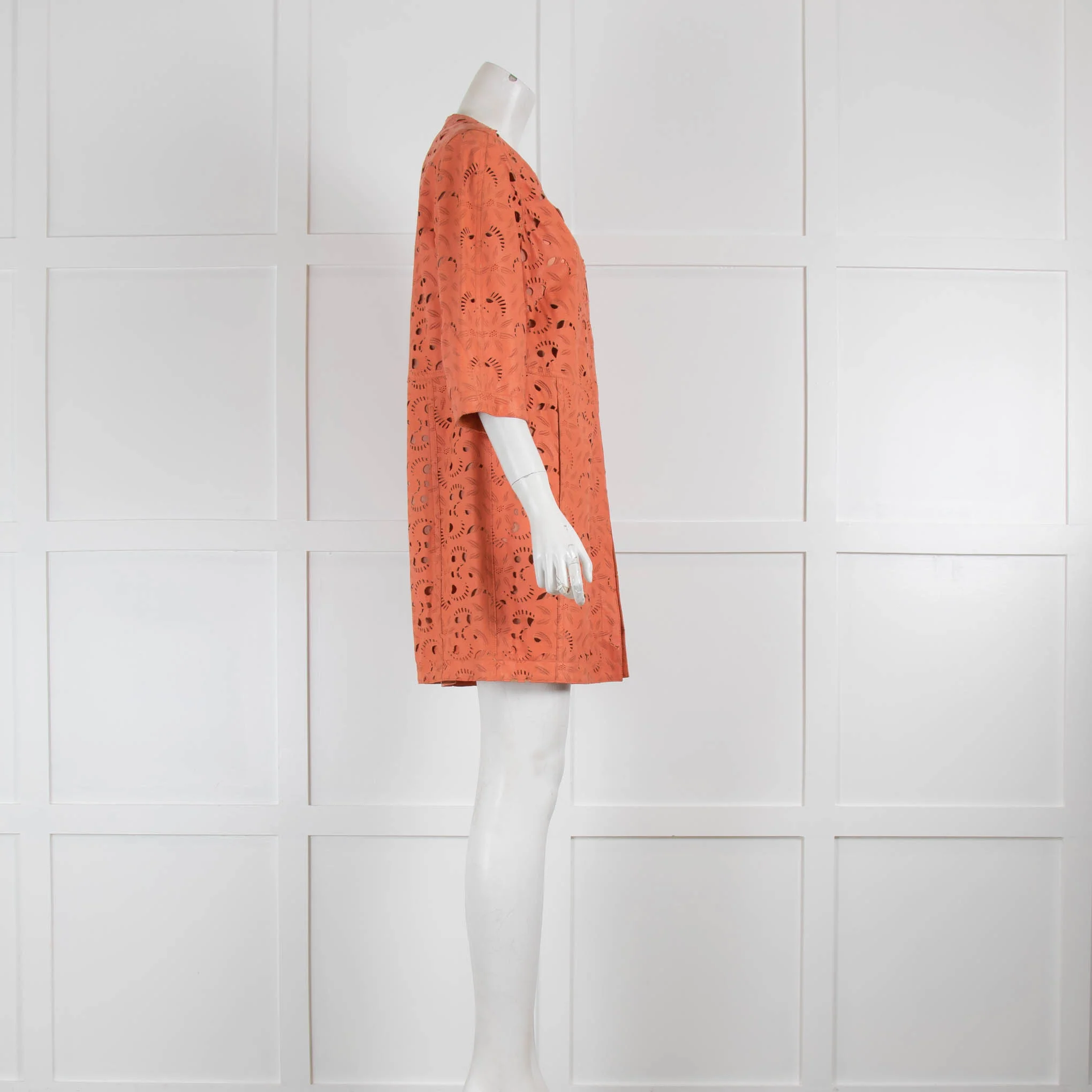 DROMe Orange Lazer Cut Leather Coat - Image 2