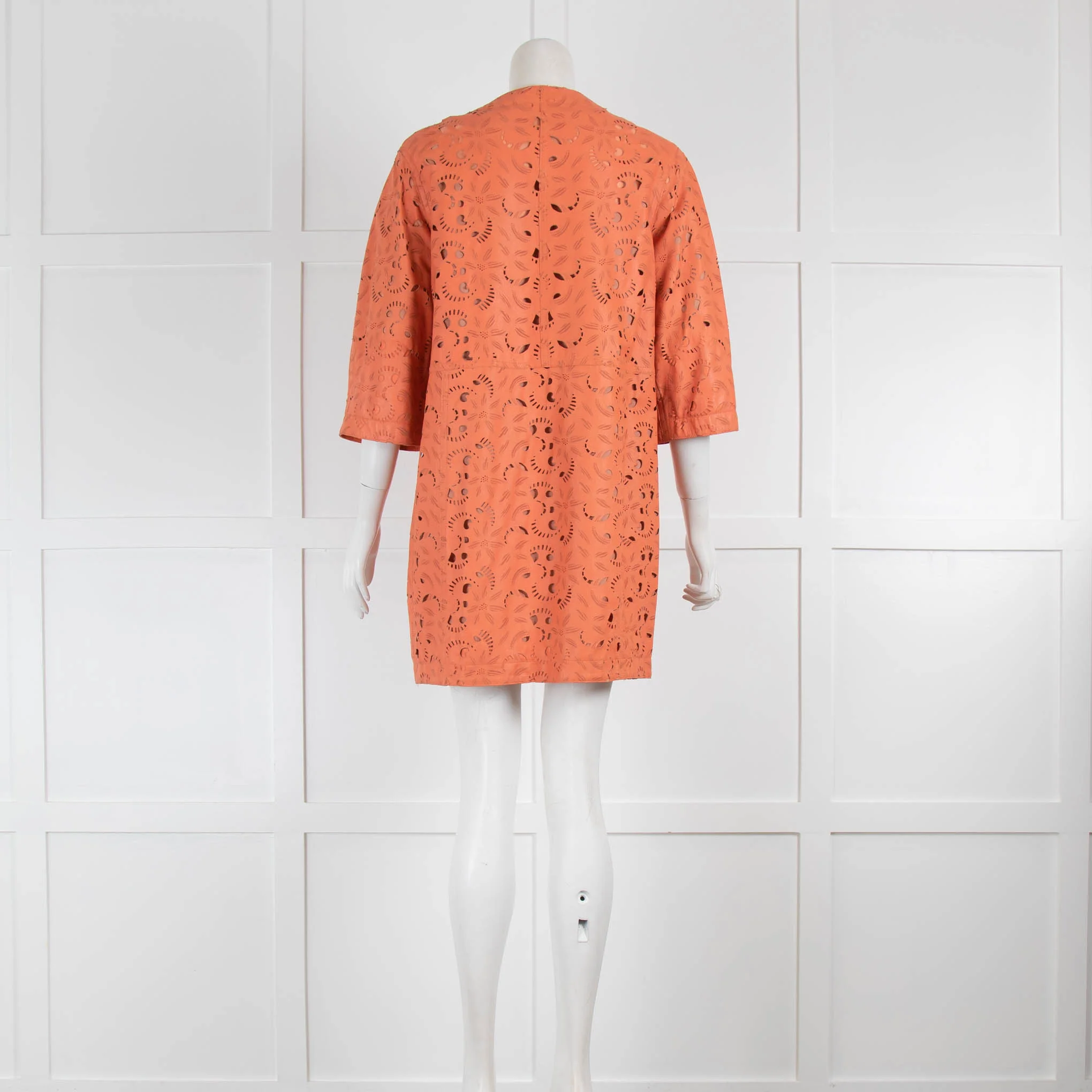 DROMe Orange Lazer Cut Leather Coat - Image 3