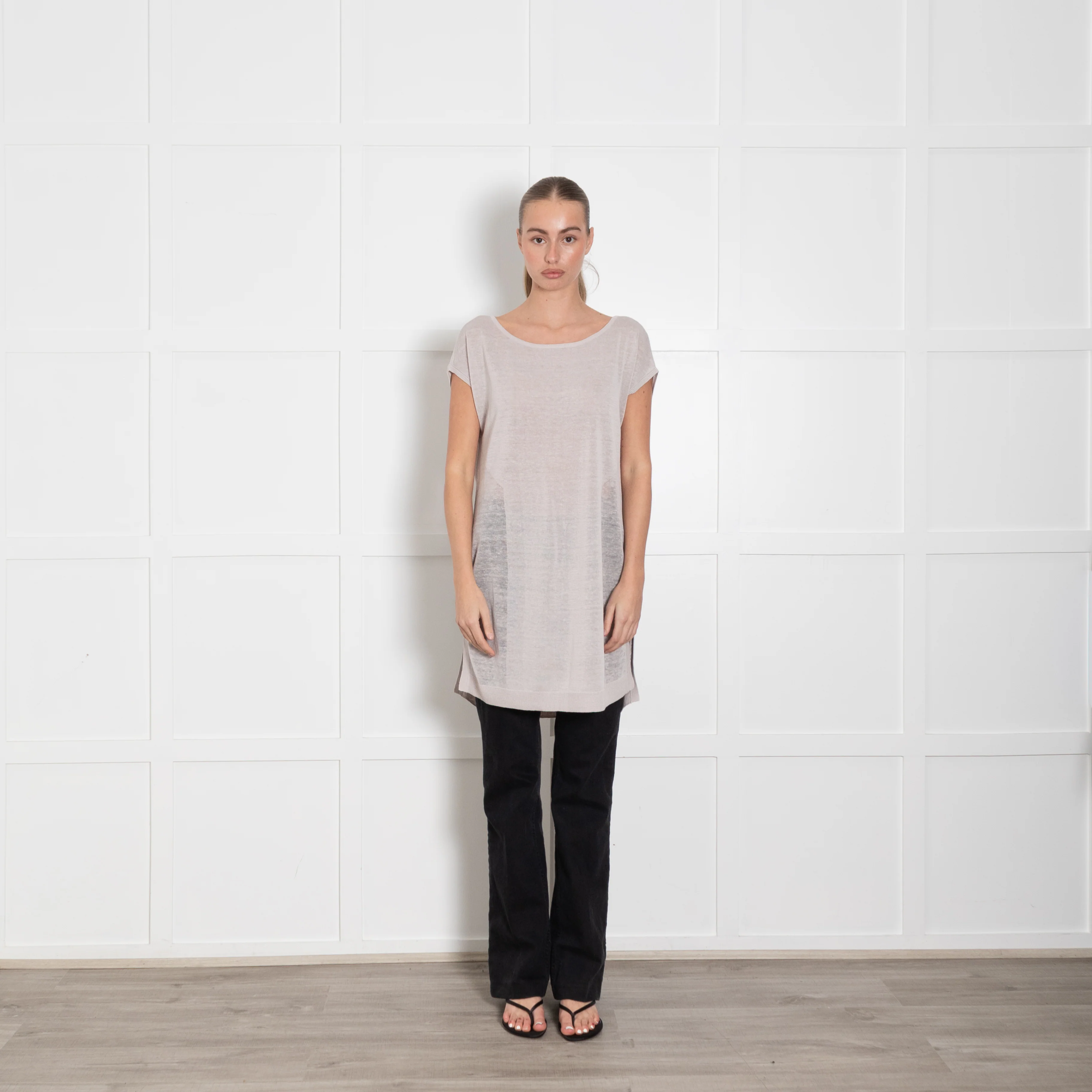 Duffy Light Beige Linen Blend Sleeveless Knitted Tunic