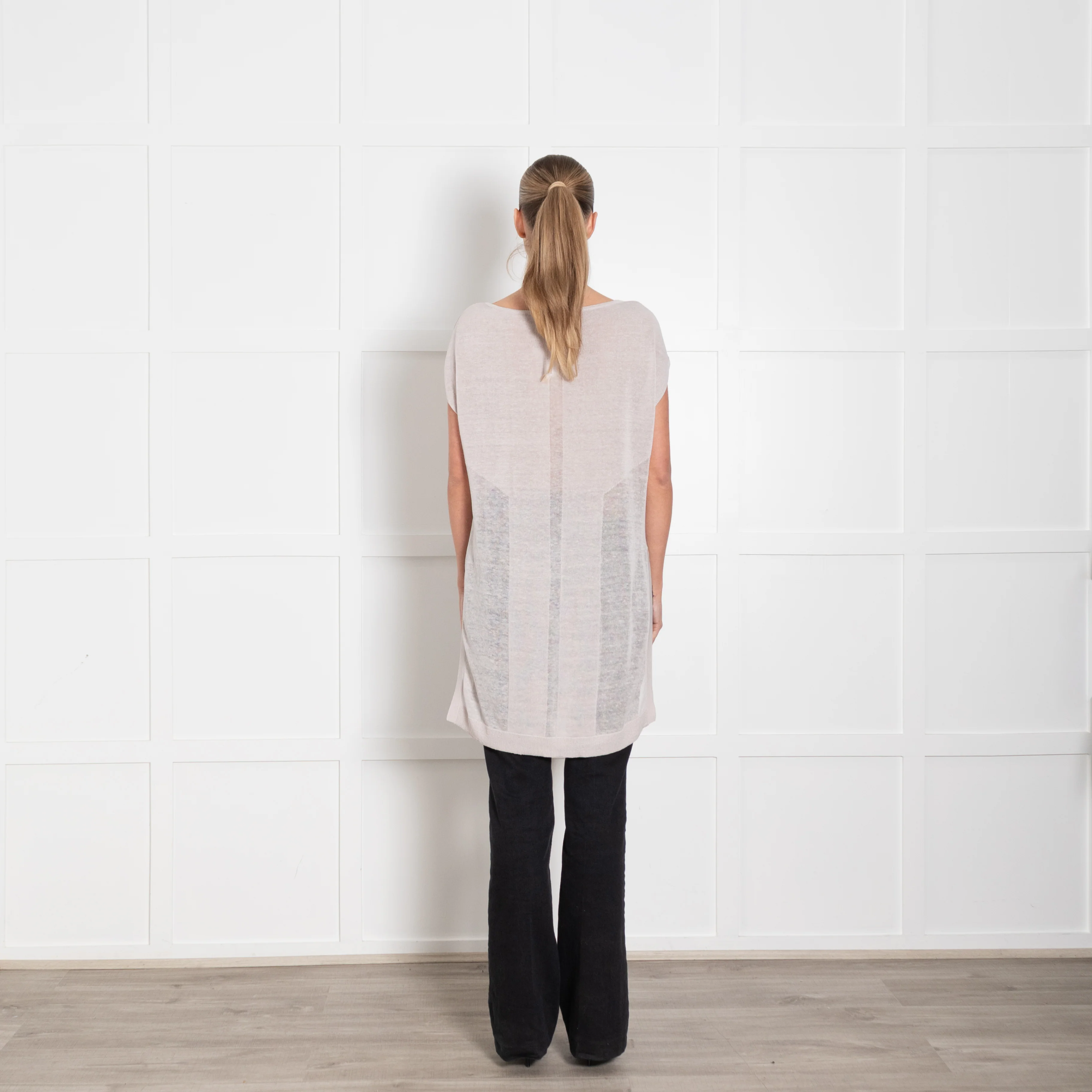 Duffy Light Beige Linen Blend Sleeveless Knitted Tunic - Image 5