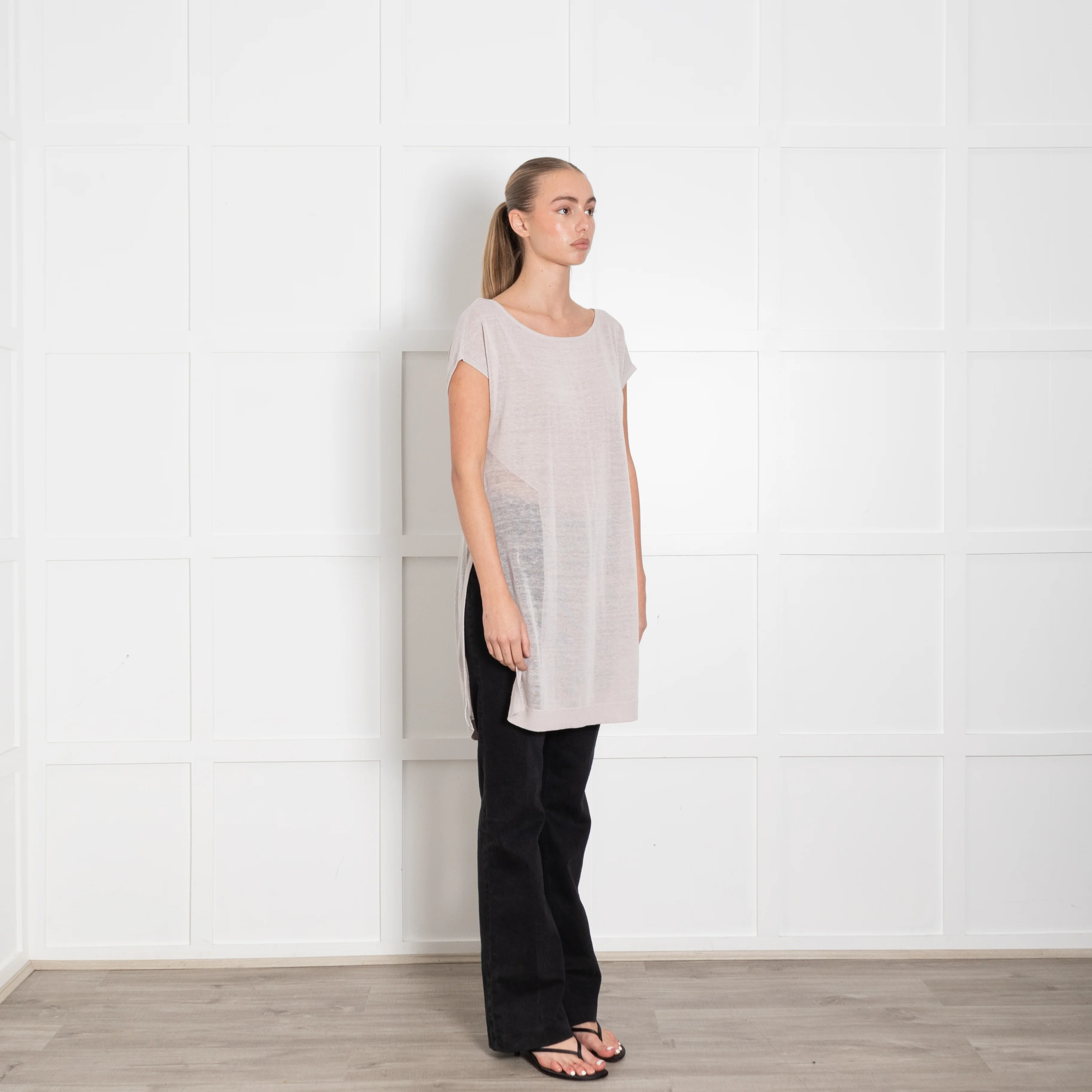 Duffy Light Beige Linen Blend Sleeveless Knitted Tunic - Image 7