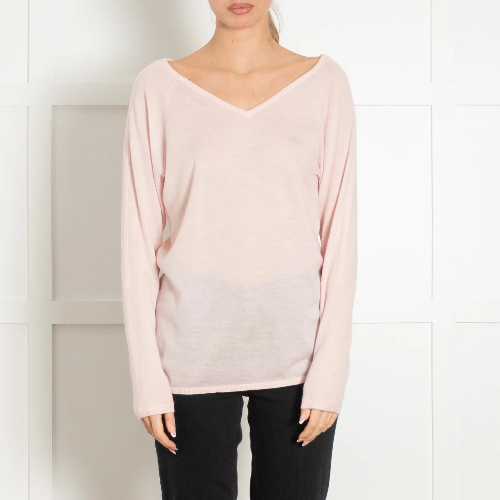 Duffy Pink Fine Knit V Neck Sweater - Image 2