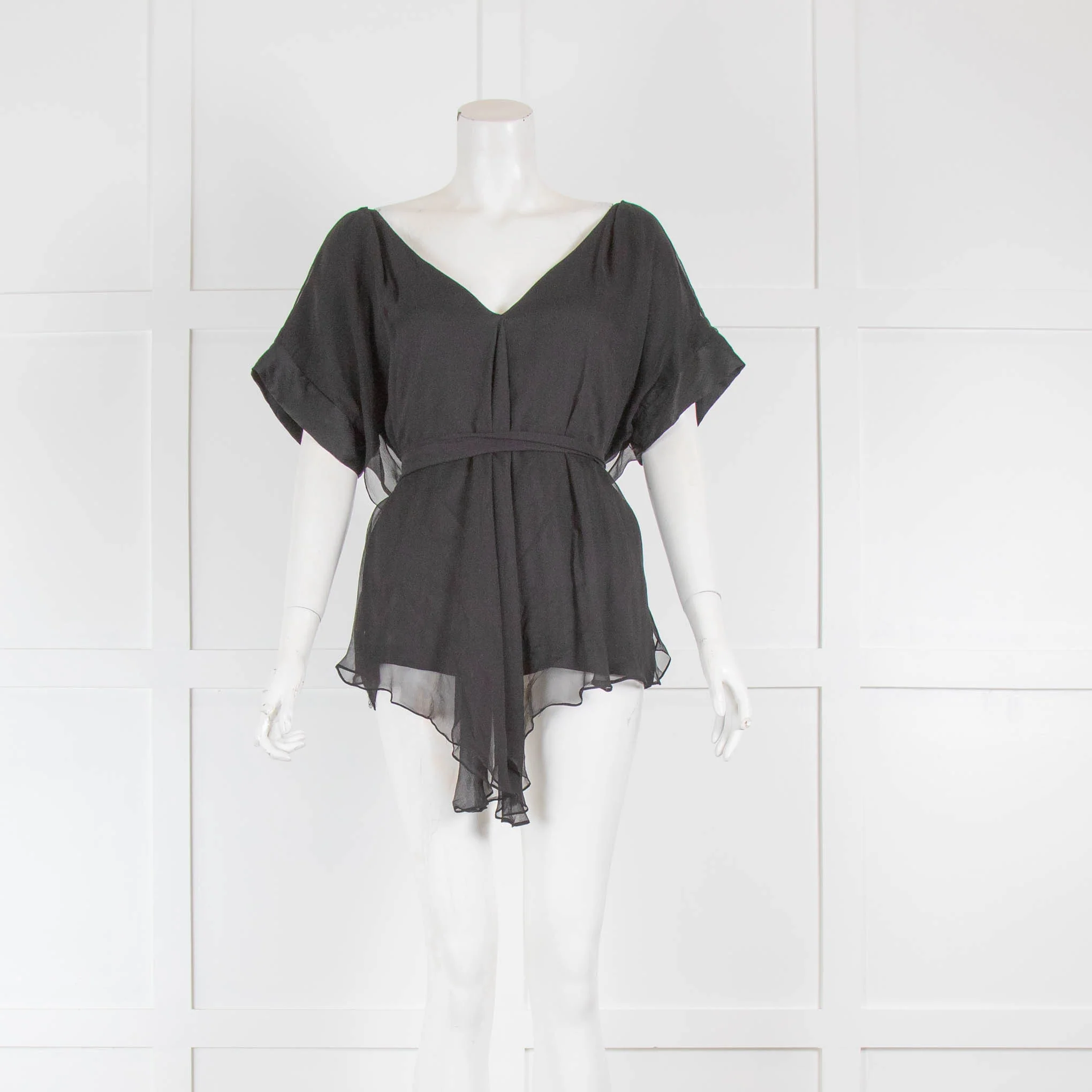 Diane Von Furstenberg Black Chiffon Wide Lined Top