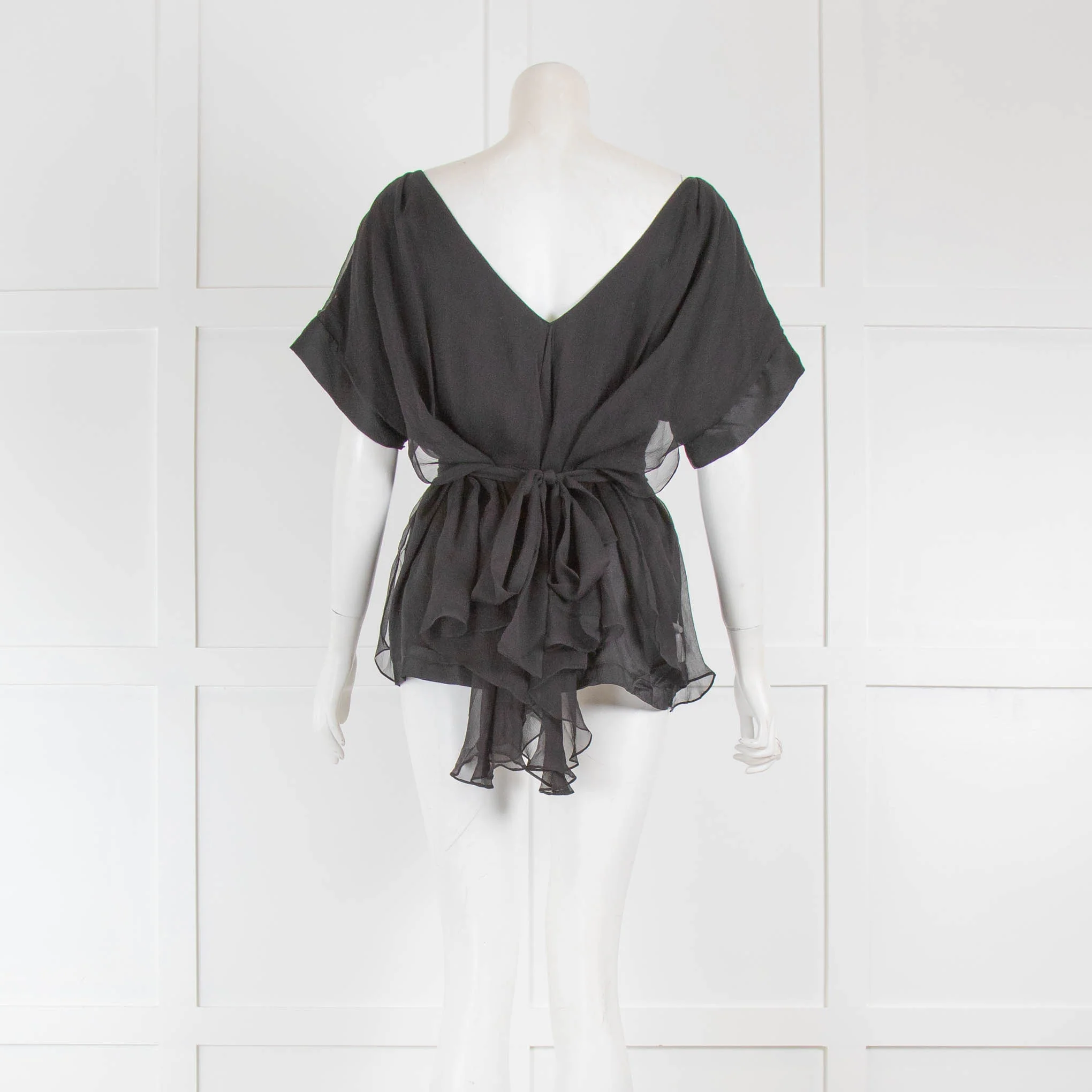 Diane Von Furstenberg Black Chiffon Wide Lined Top - Image 3