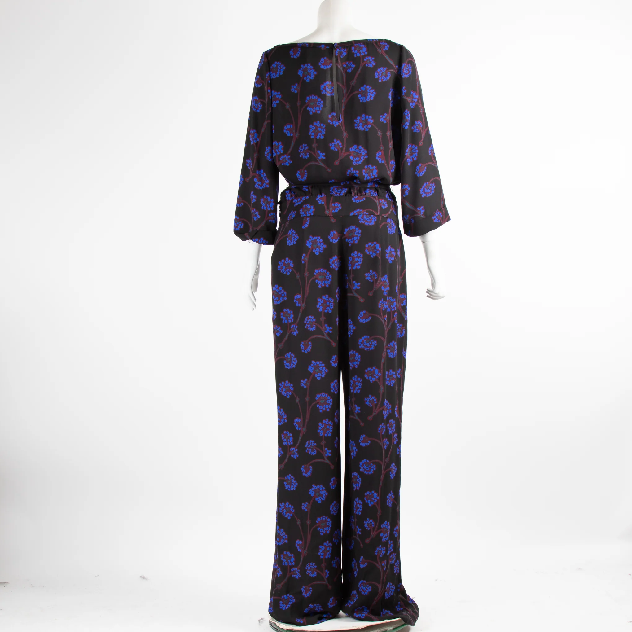 DVF Black Floral Long Sleeve Jumpsuit With Belt - Image 3