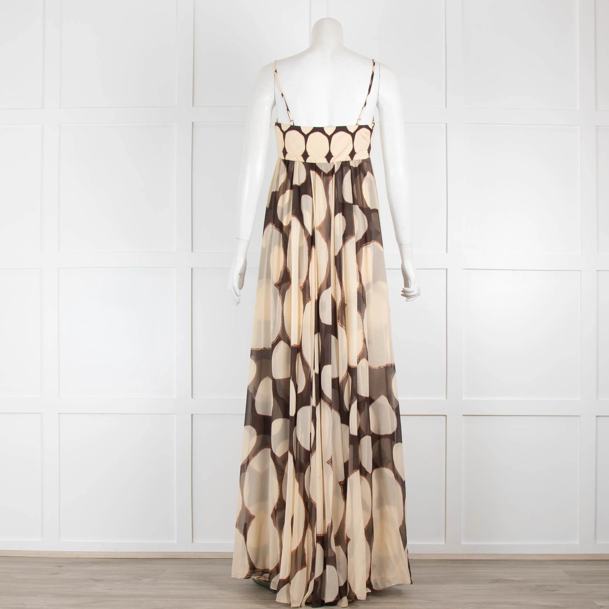 DVF Brown and Cream Circle Print Maxi Dress - Image 3