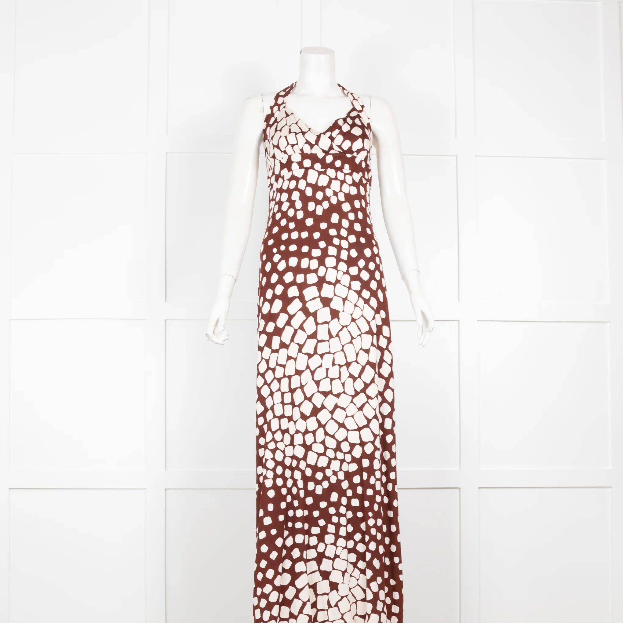 DVF Brown Animal Print Halter Neck Dress