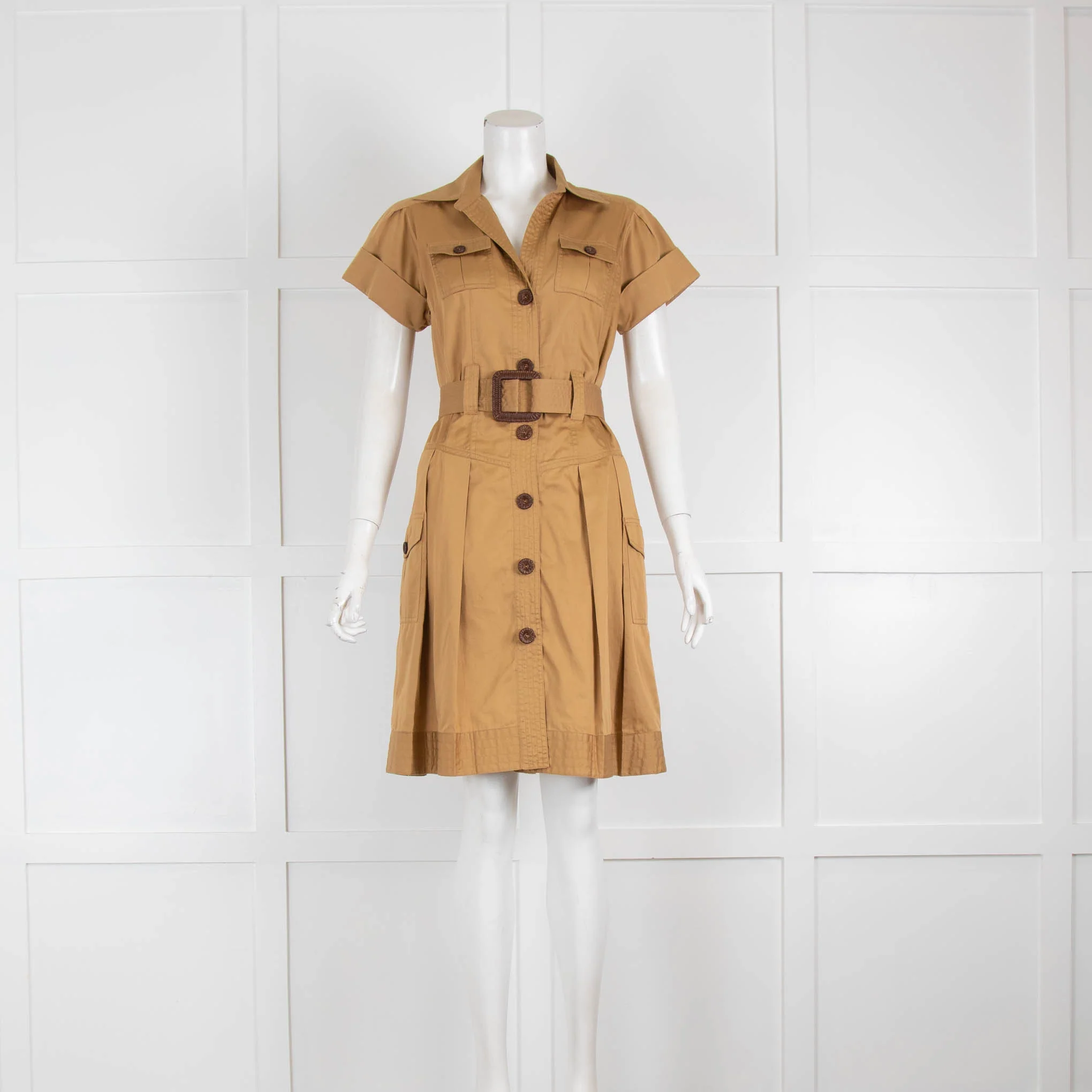 DVF Tan Shirt Dress With Belt - Image 3