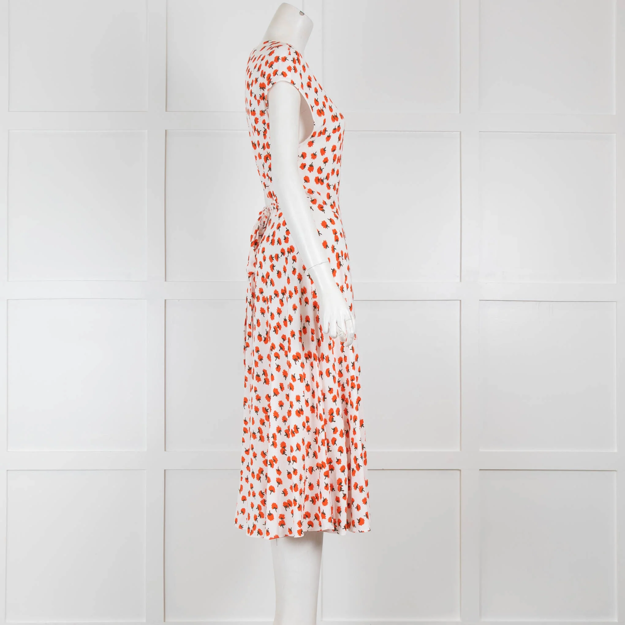 DVF White Orange Floral Sleeveless Wrap Dress - Image 2
