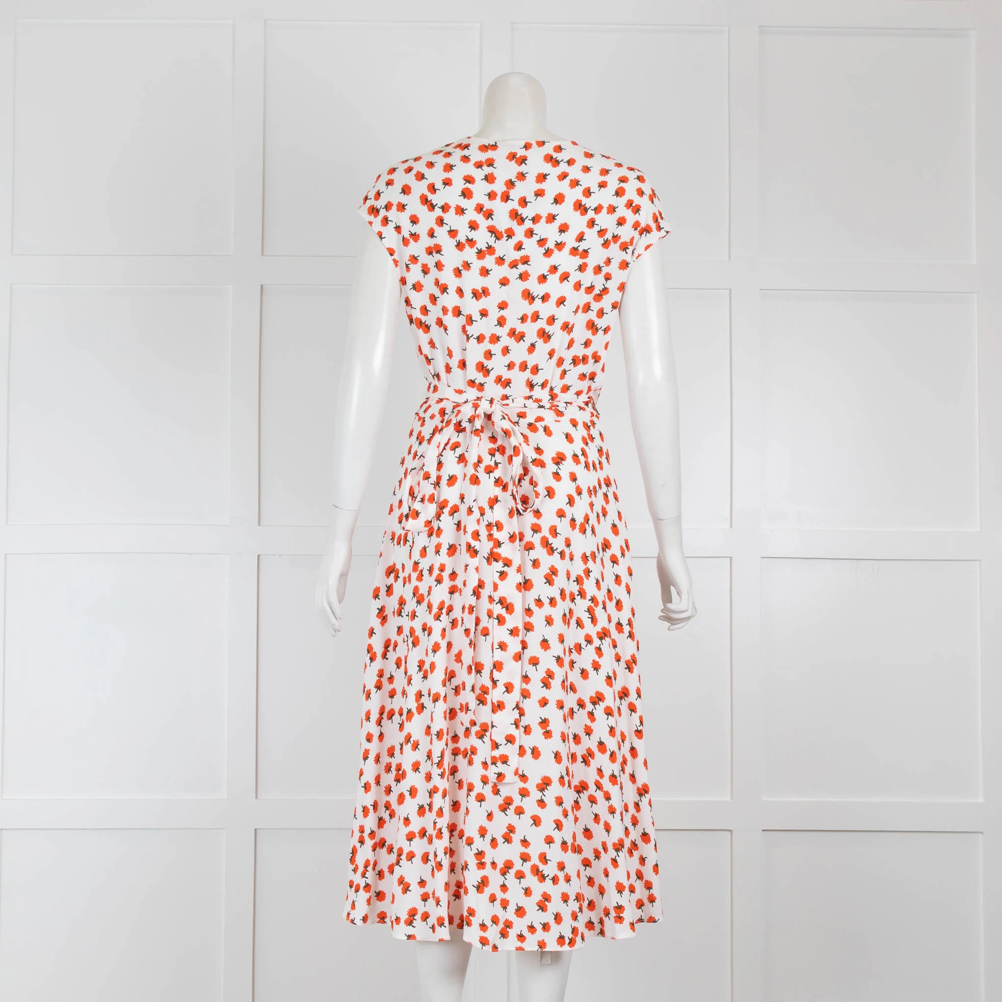 DVF White Orange Floral Sleeveless Wrap Dress - Image 3