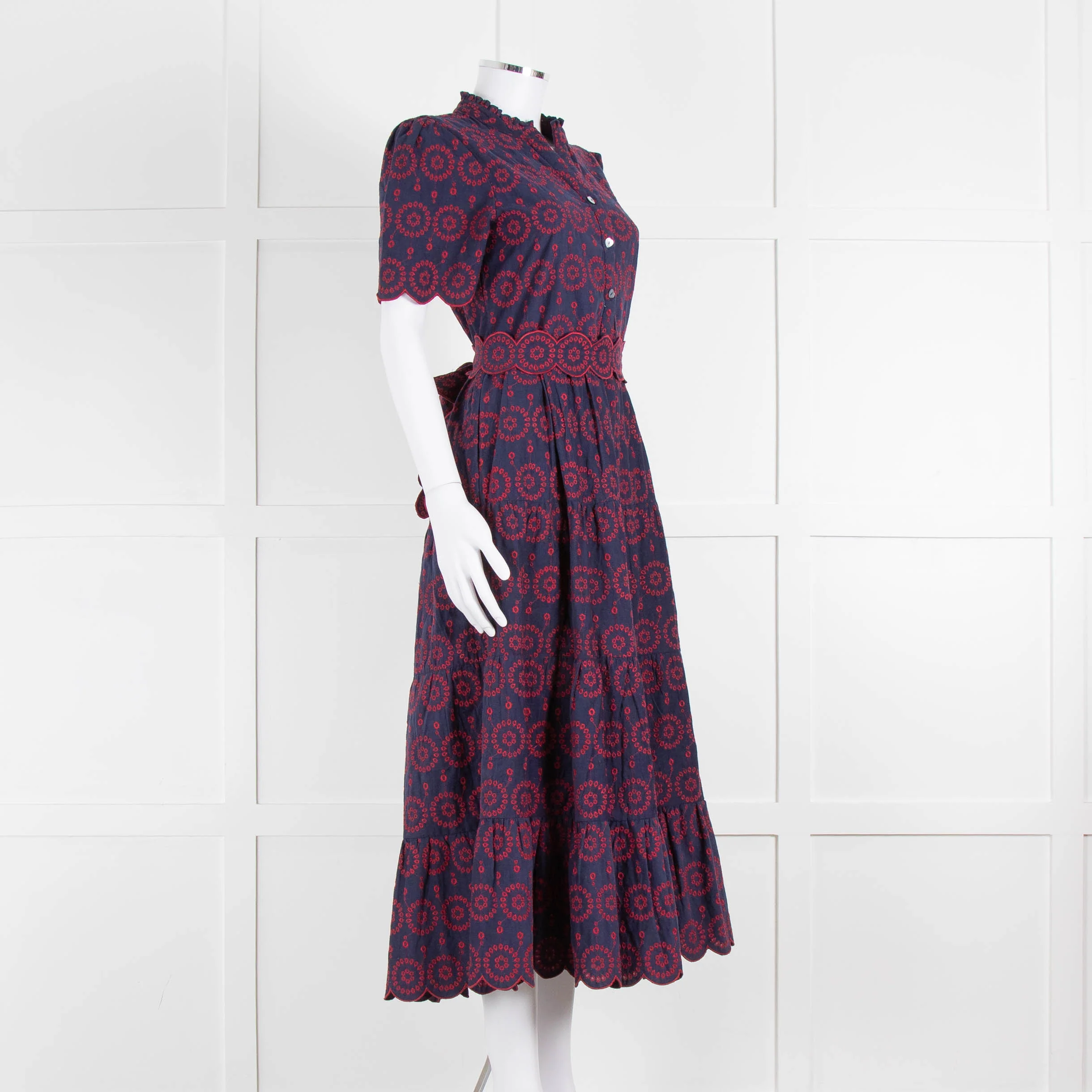 Edit-One Navy Red Embroidered Belted Tiered Maxi Dress - Image 2