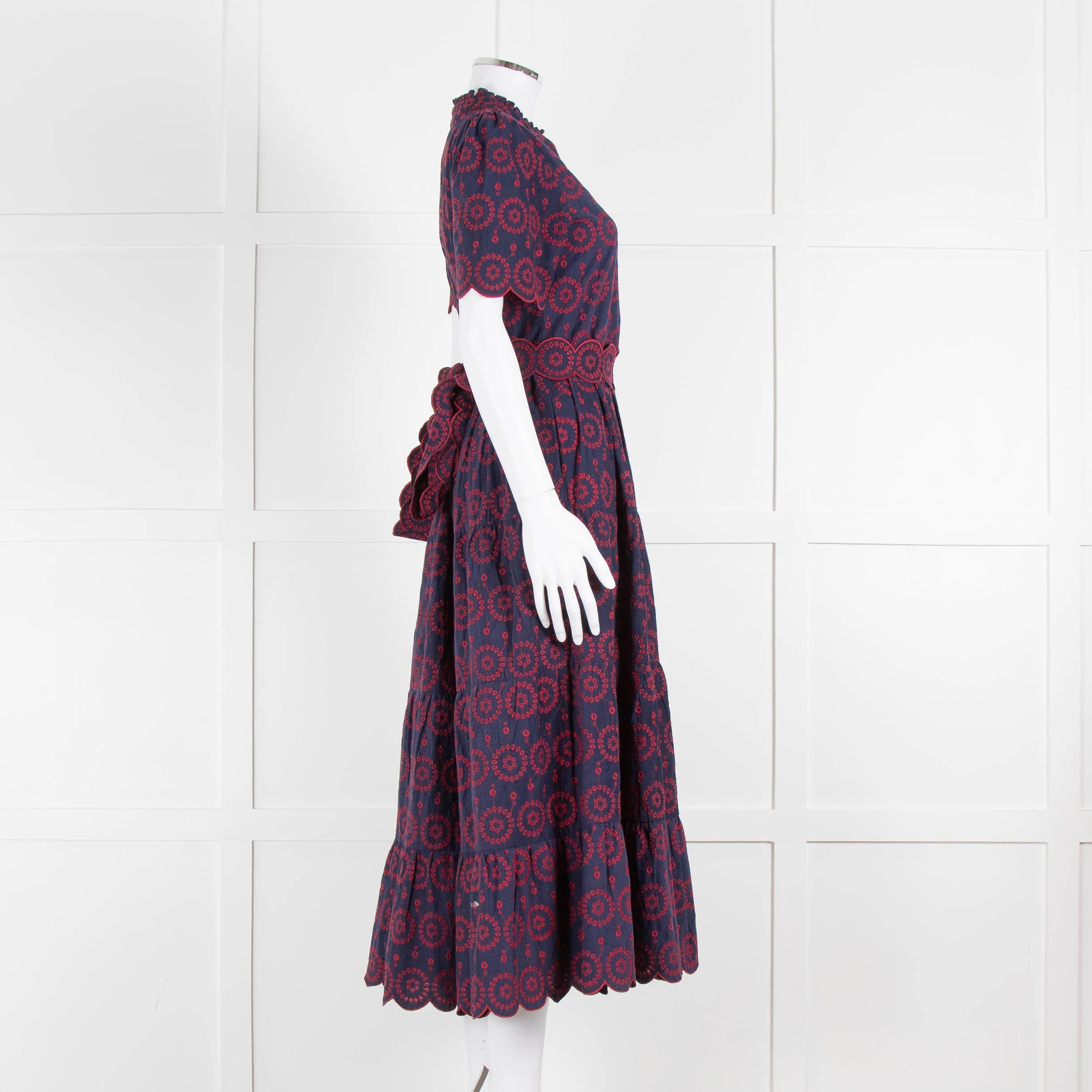 Edit-One Navy Red Embroidered Belted Tiered Maxi Dress - Image 3
