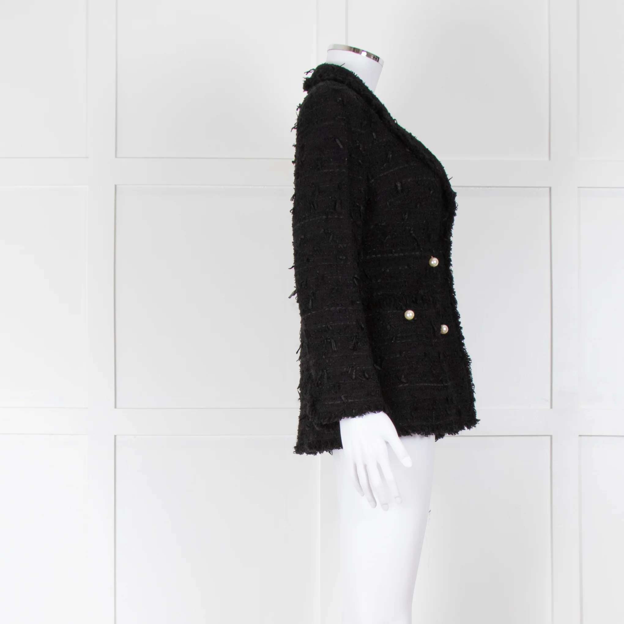 Edward Achour Paris Black White Pearl Buttons Tweedy Jacket - Image 2