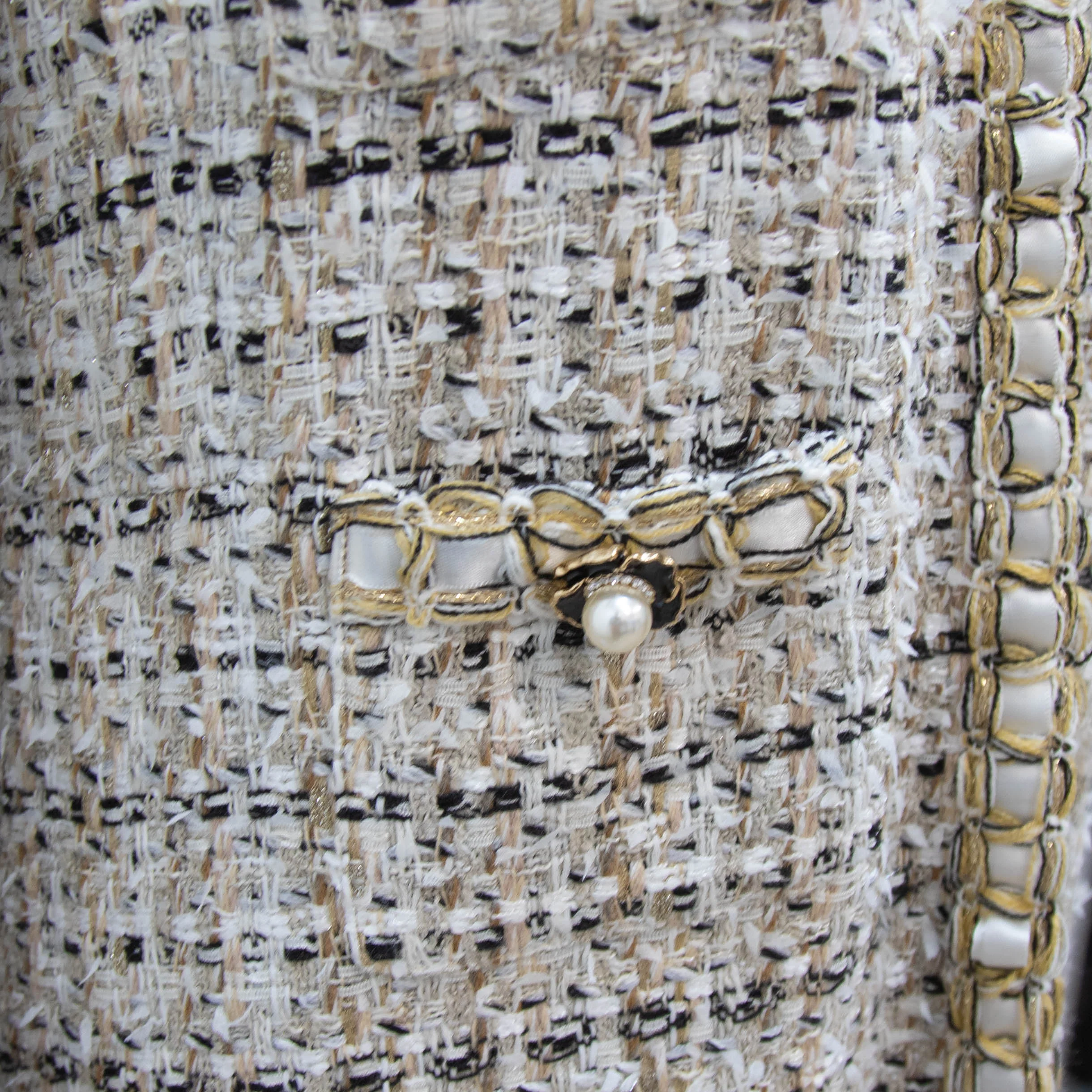 Edward Archour Paris Cream Boucle Dress Coat With Pearl Buttons - Image 6