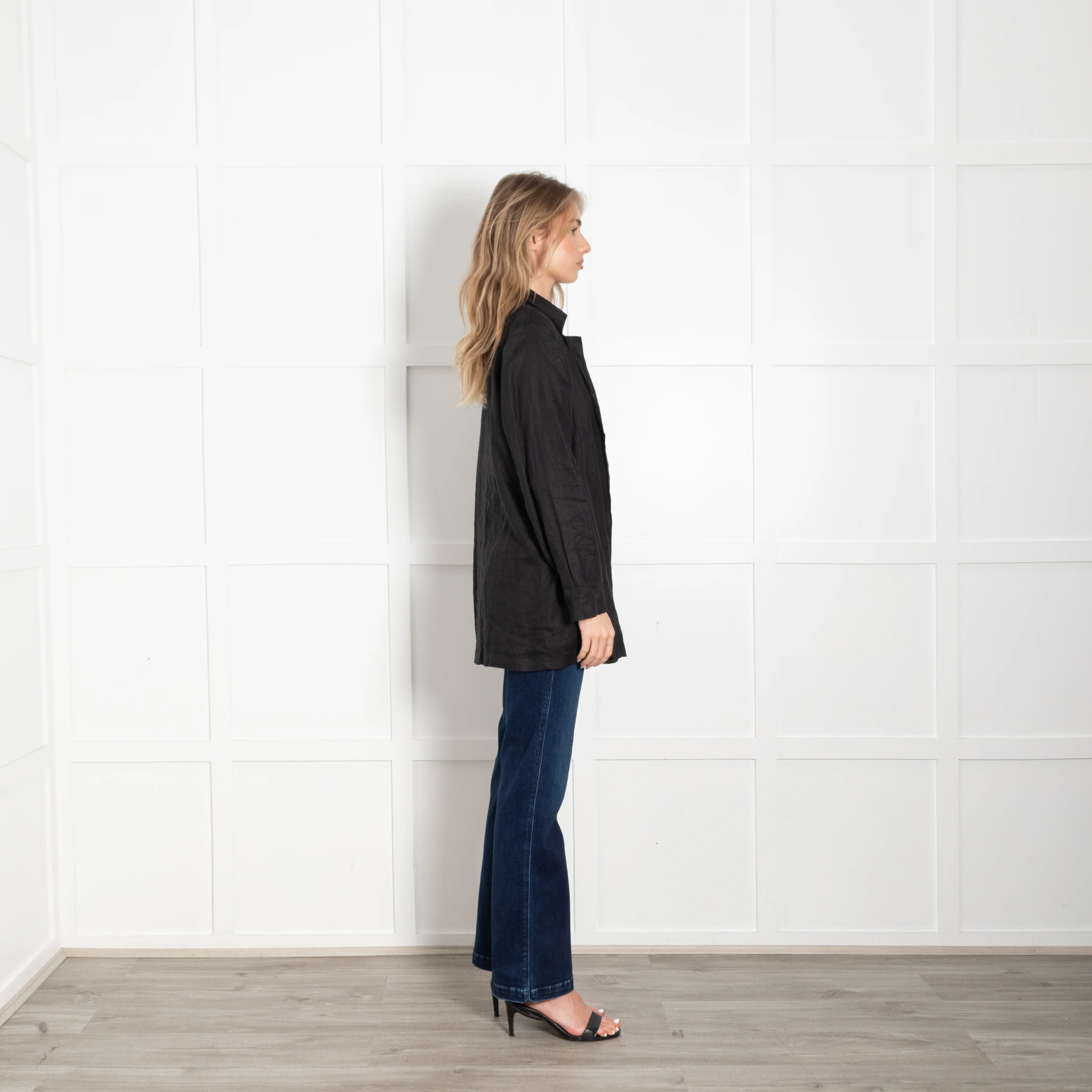 Eileen Fisher Black Linen Long Line Blazer - Image 4