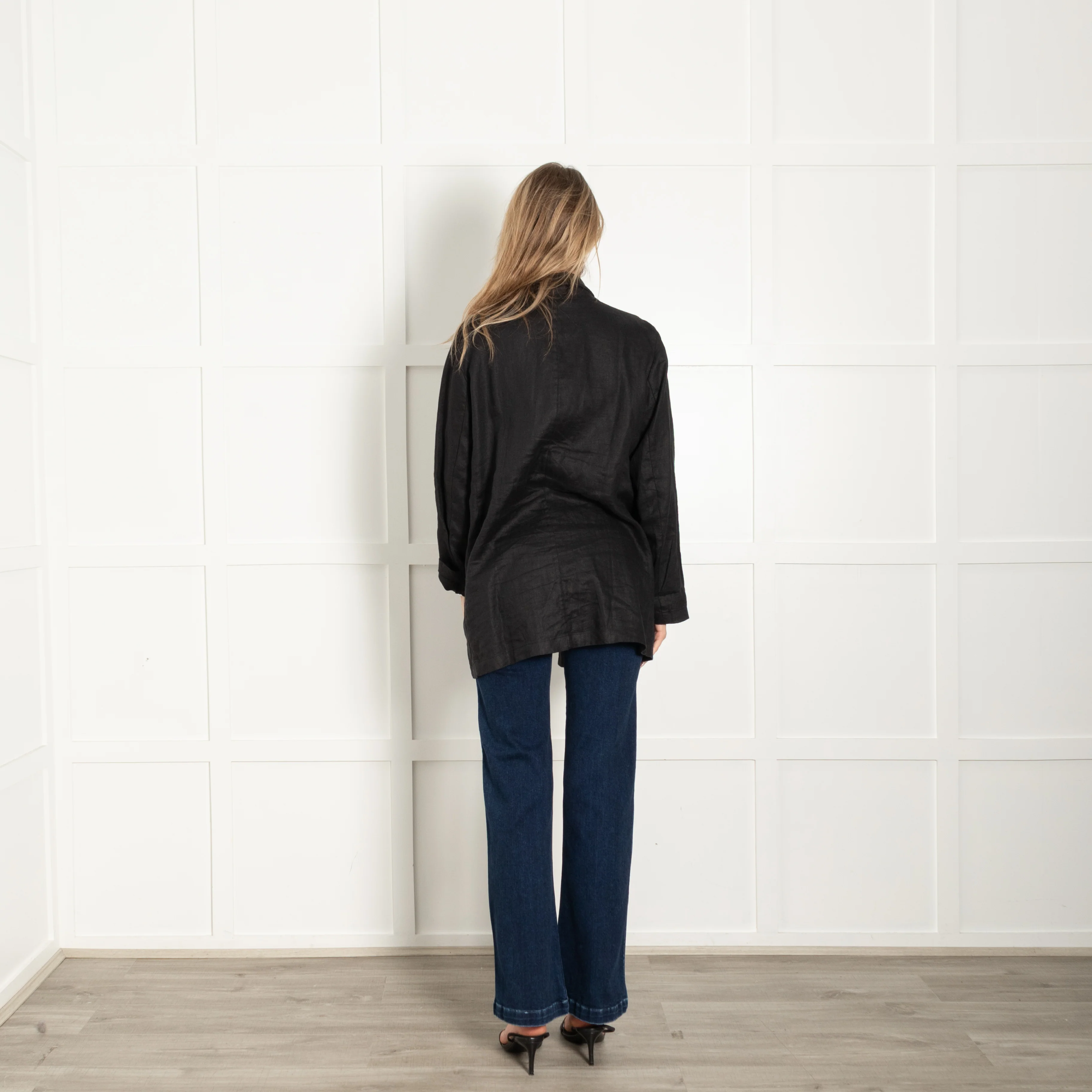 Eileen Fisher Black Linen Long Line Blazer - Image 5